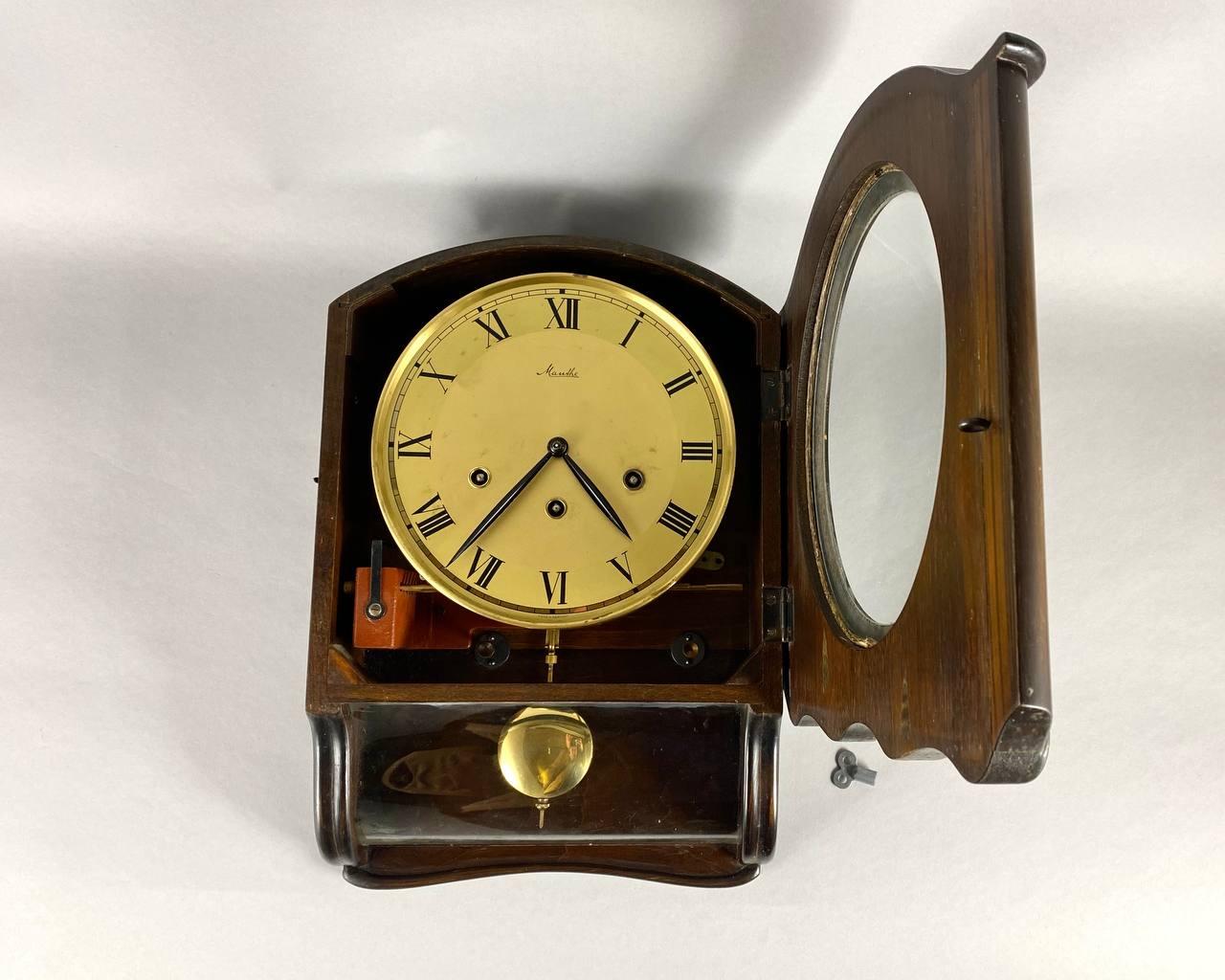 20th Century Very Rare Vintage Chime Wall Clock by Mauthe, Wood, Germany
