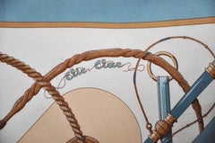 Très Rare Vintage Hermes French Silk Scarf and Irish Linen Cushion Pillow Blue