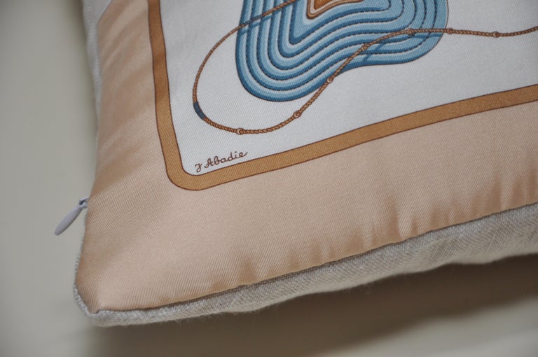 Vintage Hermès Turquoise Silk Scarf and Irish Linen Cushion Pillow For Sale  at 1stDibs