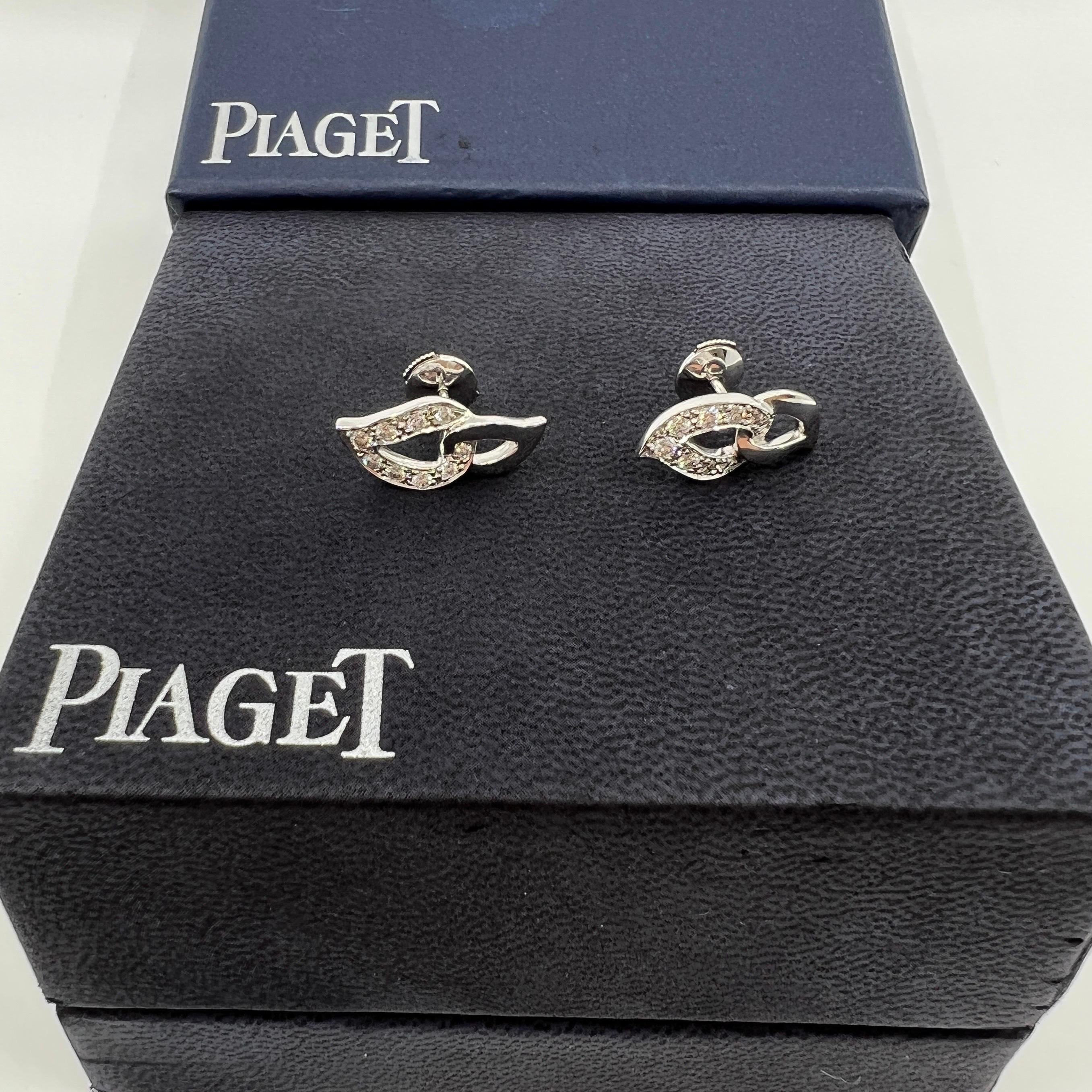Very Rare Vintage Piaget Leaf Round Diamond 18K White Gold Earring Studs For Sale 3