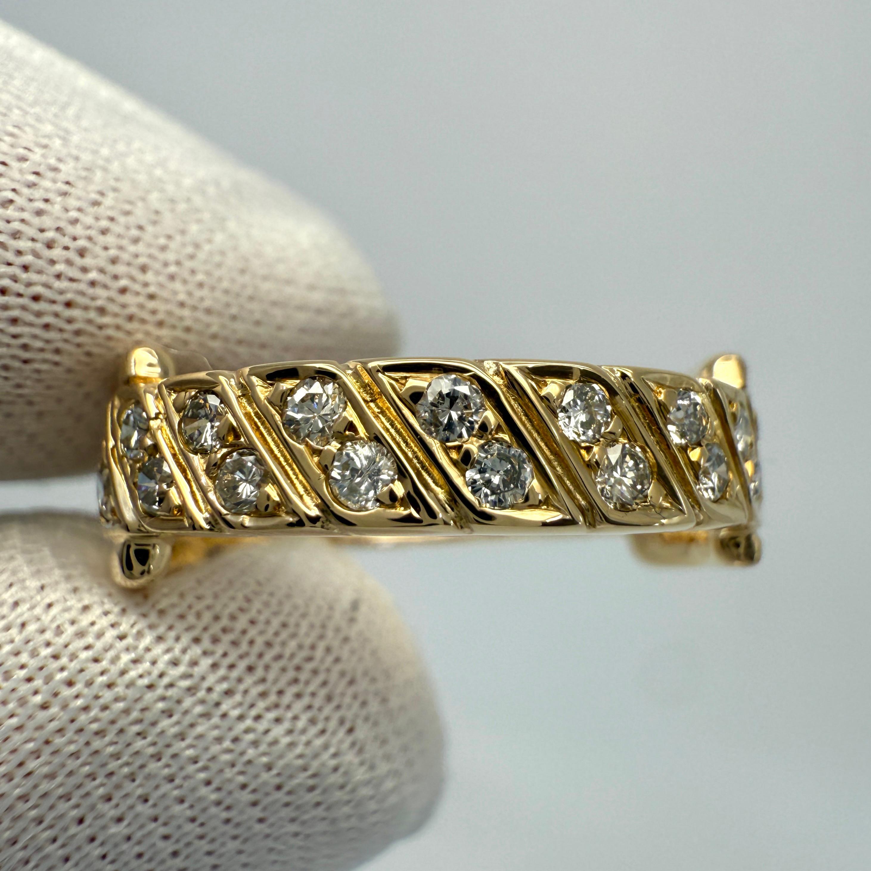 Round Cut Very Rare Vintage Van Cleef & Arpels 18k Yellow Gold Diamond Buckle Band Ring For Sale