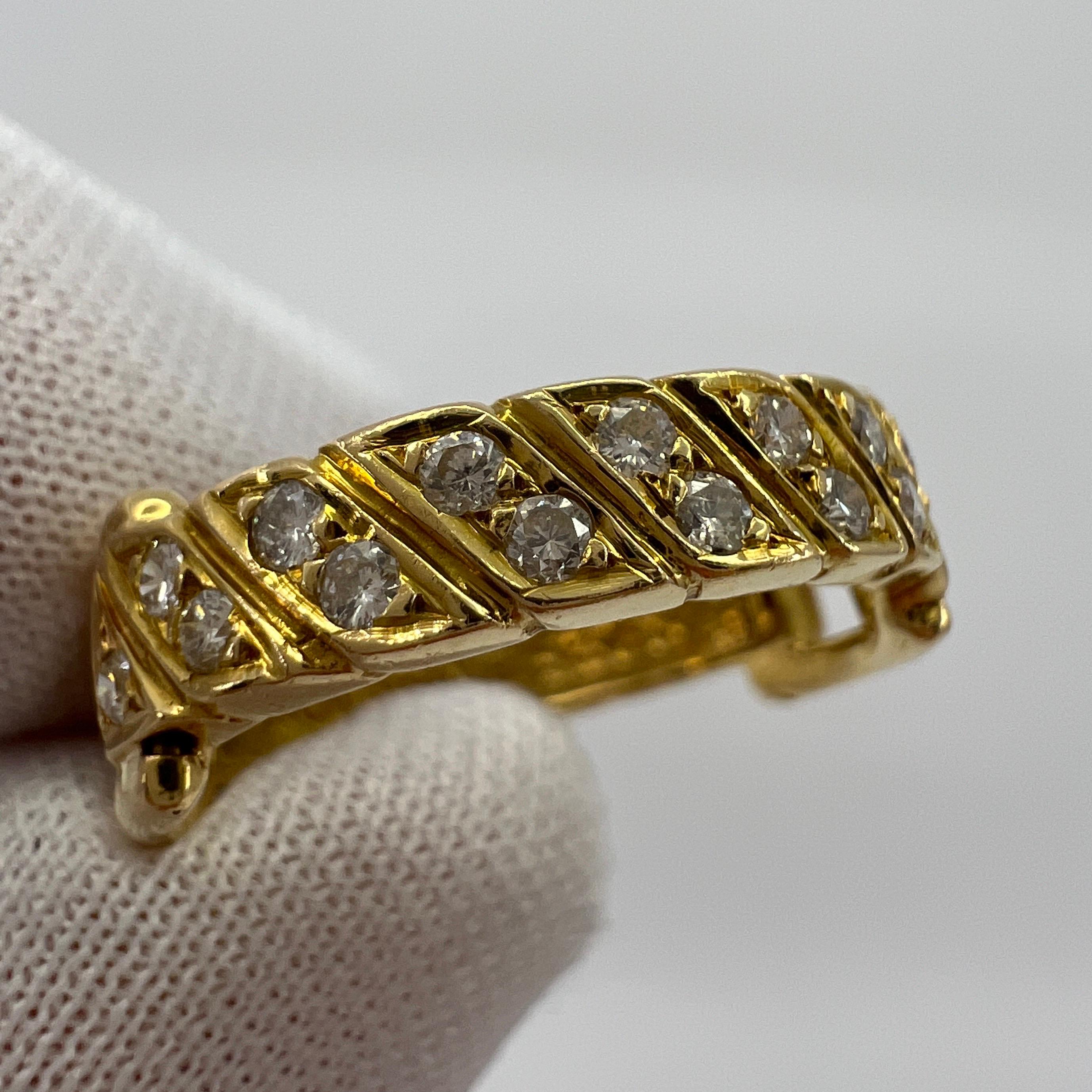 Round Cut Very Rare Vintage Van Cleef & Arpels 18k Yellow Gold Diamond Buckle Band Ring