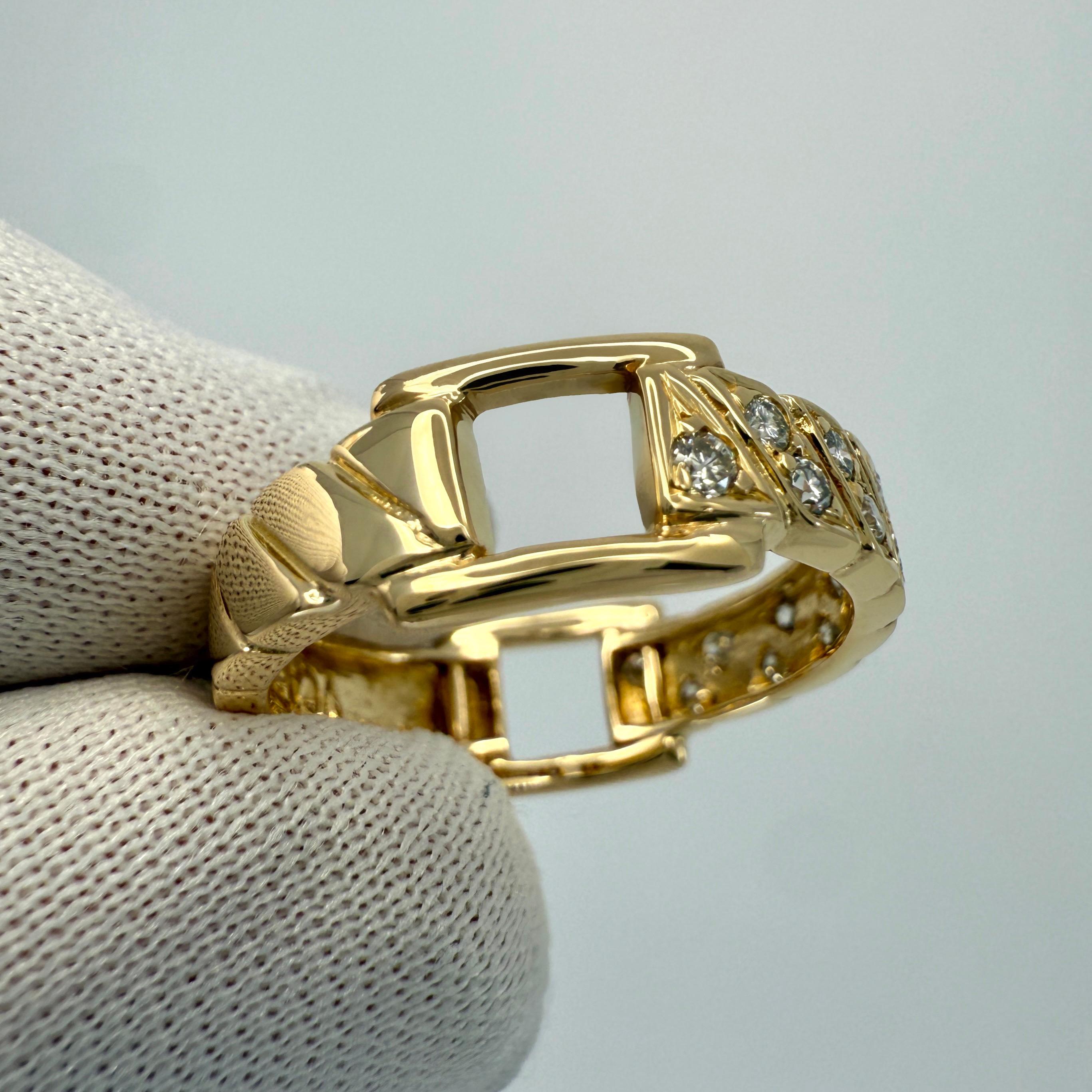 Very Rare Vintage Van Cleef & Arpels 18k Yellow Gold Diamond Buckle Band Ring In Excellent Condition For Sale In Birmingham, GB