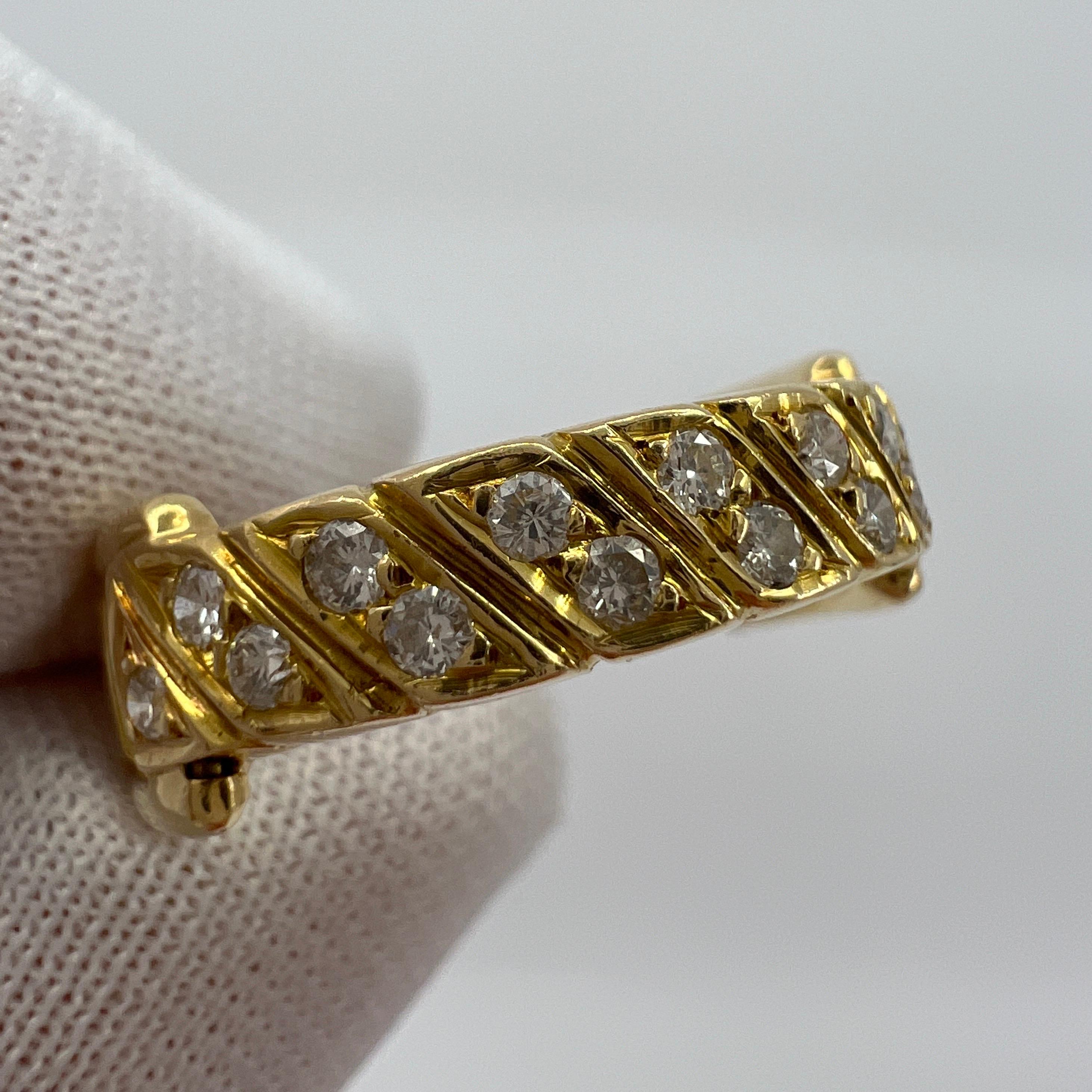 Very Rare Vintage Van Cleef & Arpels 18k Yellow Gold Diamond Buckle Band Ring In Excellent Condition In Birmingham, GB