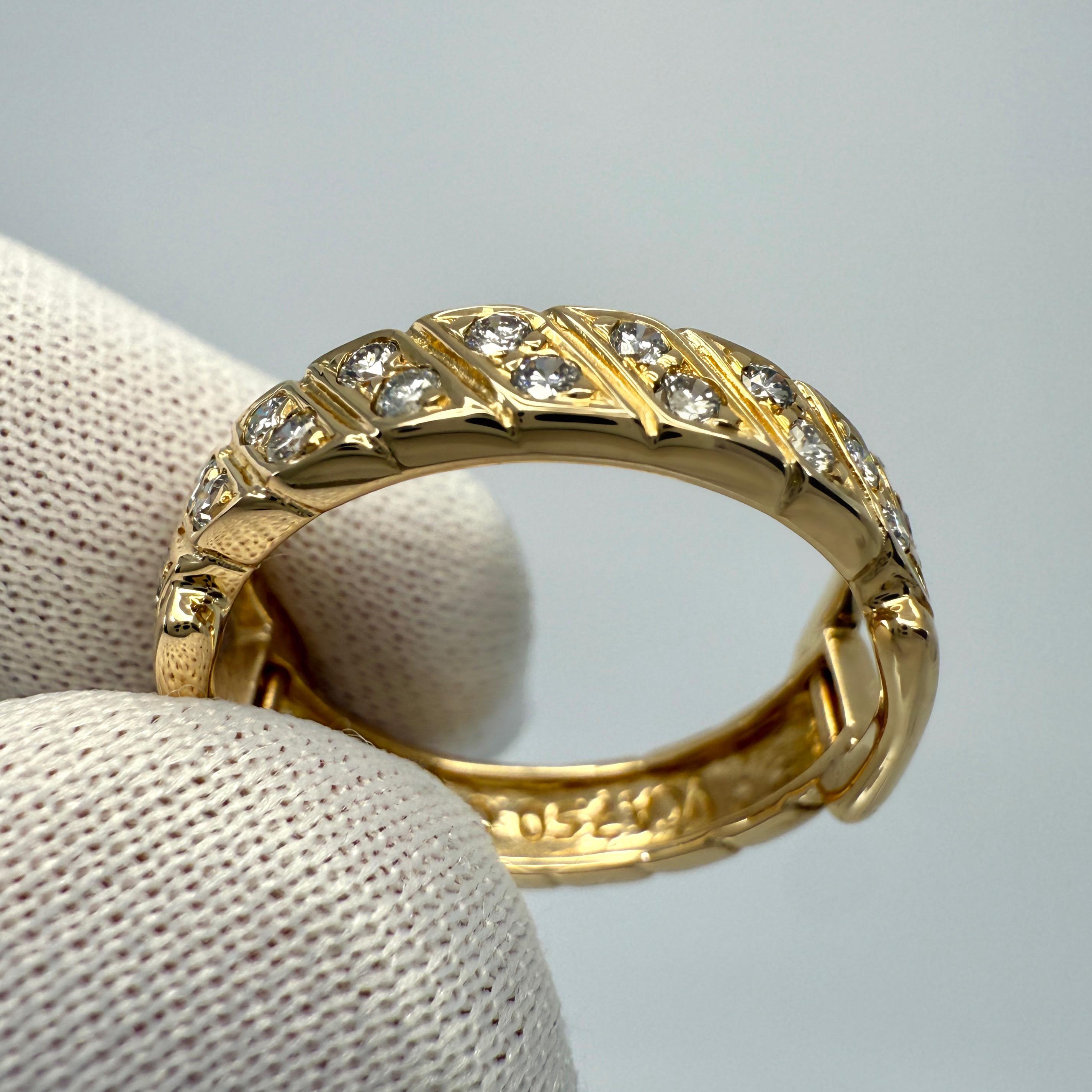 Very Rare Vintage Van Cleef & Arpels 18k Yellow Gold Diamond Buckle Band Ring For Sale 1
