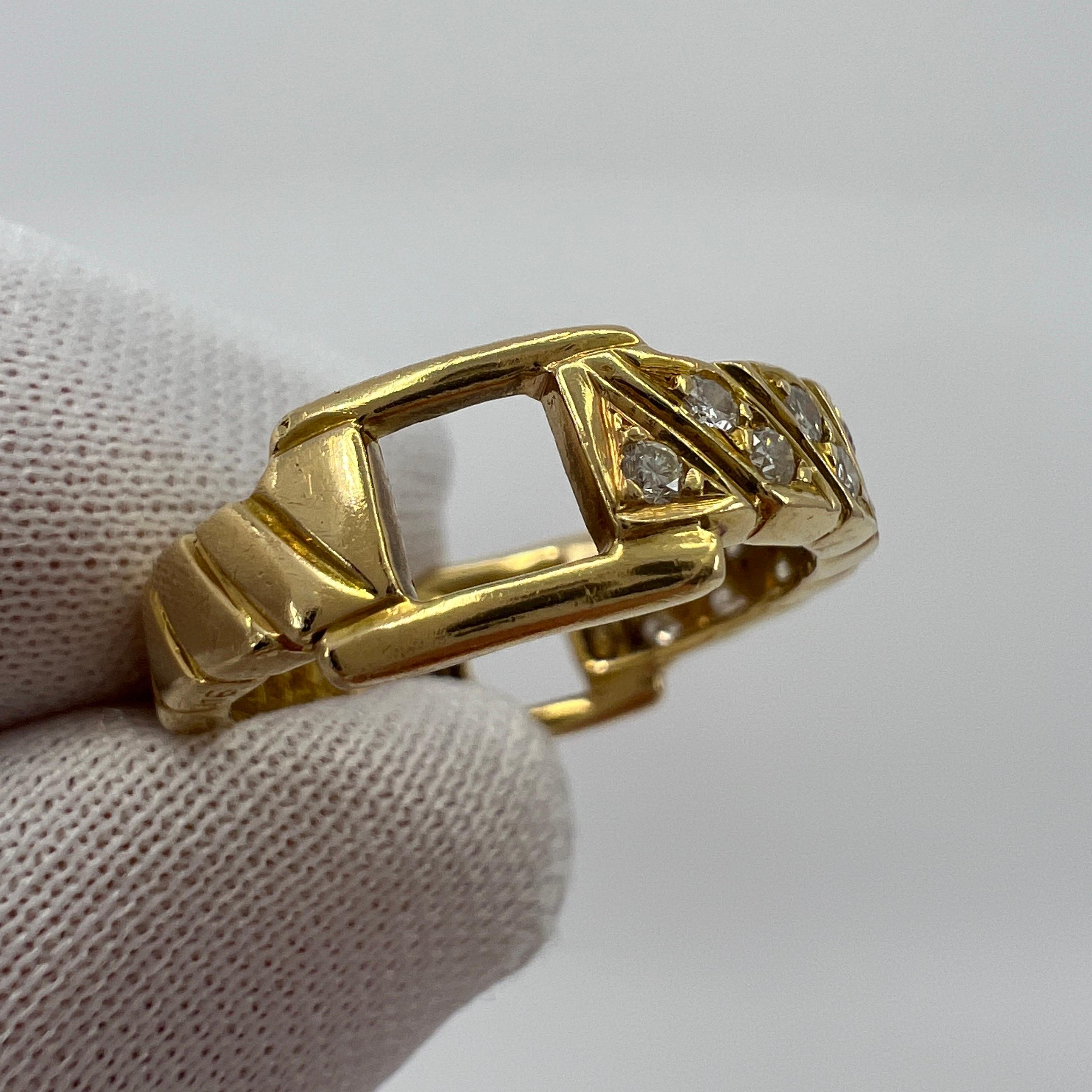 Very Rare Vintage Van Cleef & Arpels 18k Yellow Gold Diamond Buckle Band Ring 2