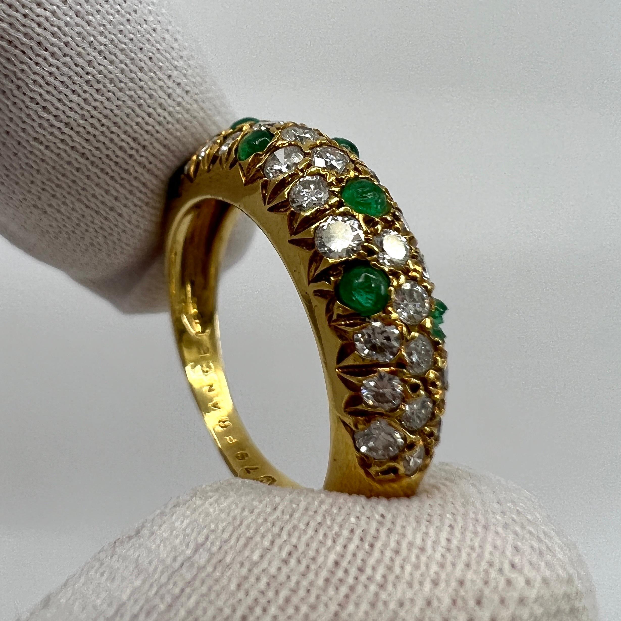Very Rare Vintage Van Cleef & Arpels 18k Yellow Gold Emerald & Diamond Pave Ring 6