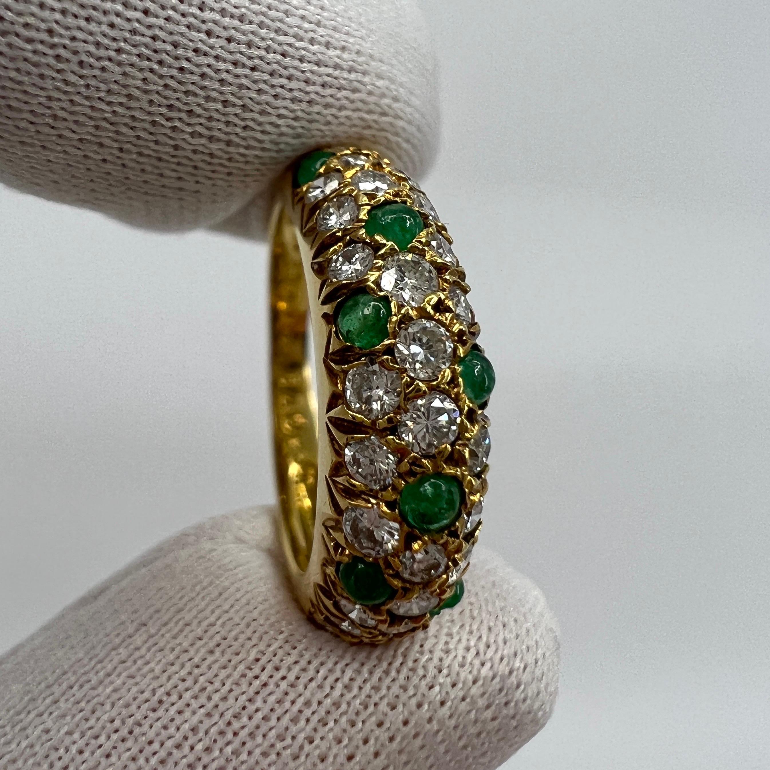 Very Rare Vintage Van Cleef & Arpels 18k Yellow Gold Emerald & Diamond Pave Ring 7