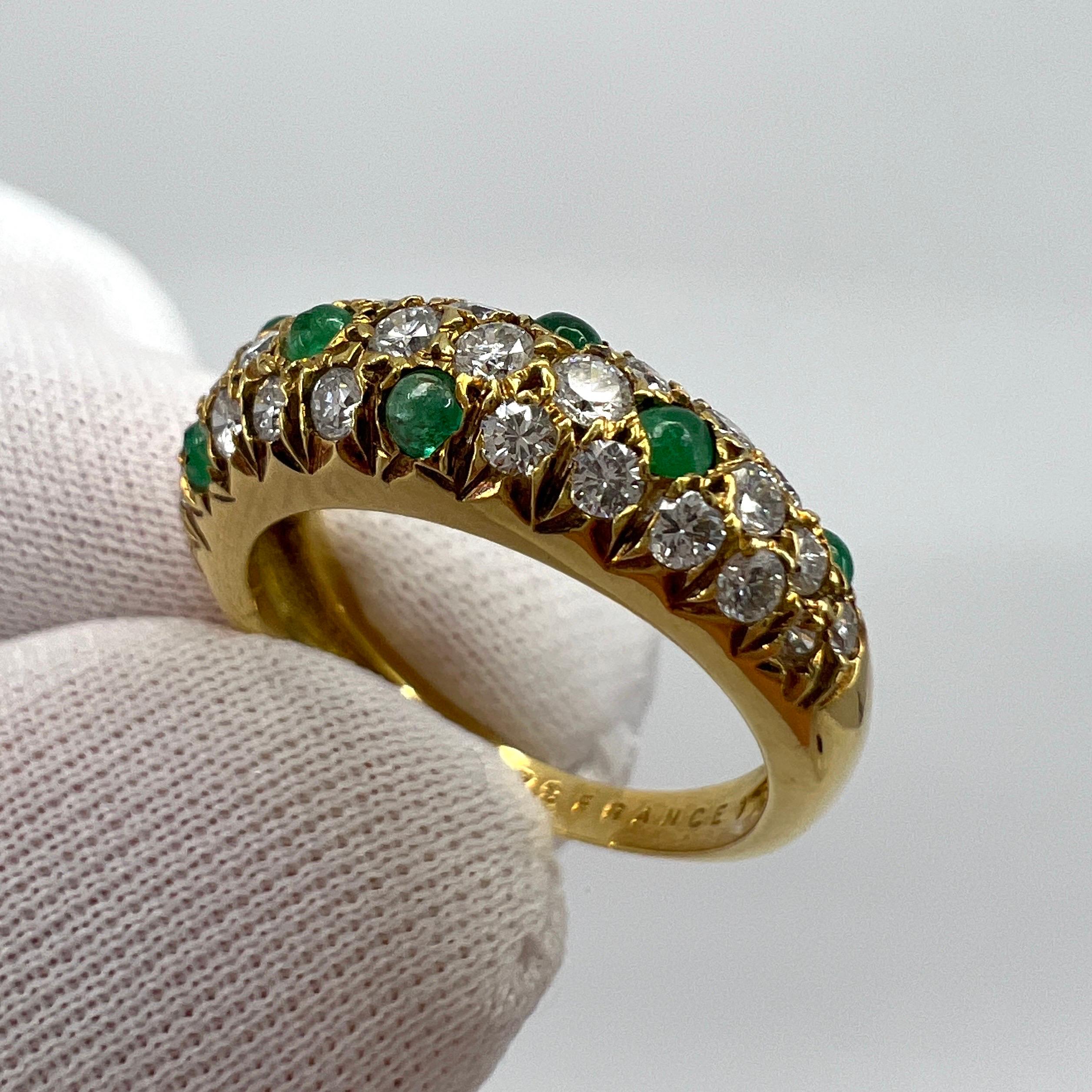 Very Rare Vintage Van Cleef & Arpels 18k Yellow Gold Emerald & Diamond Pave Ring In Good Condition In Birmingham, GB