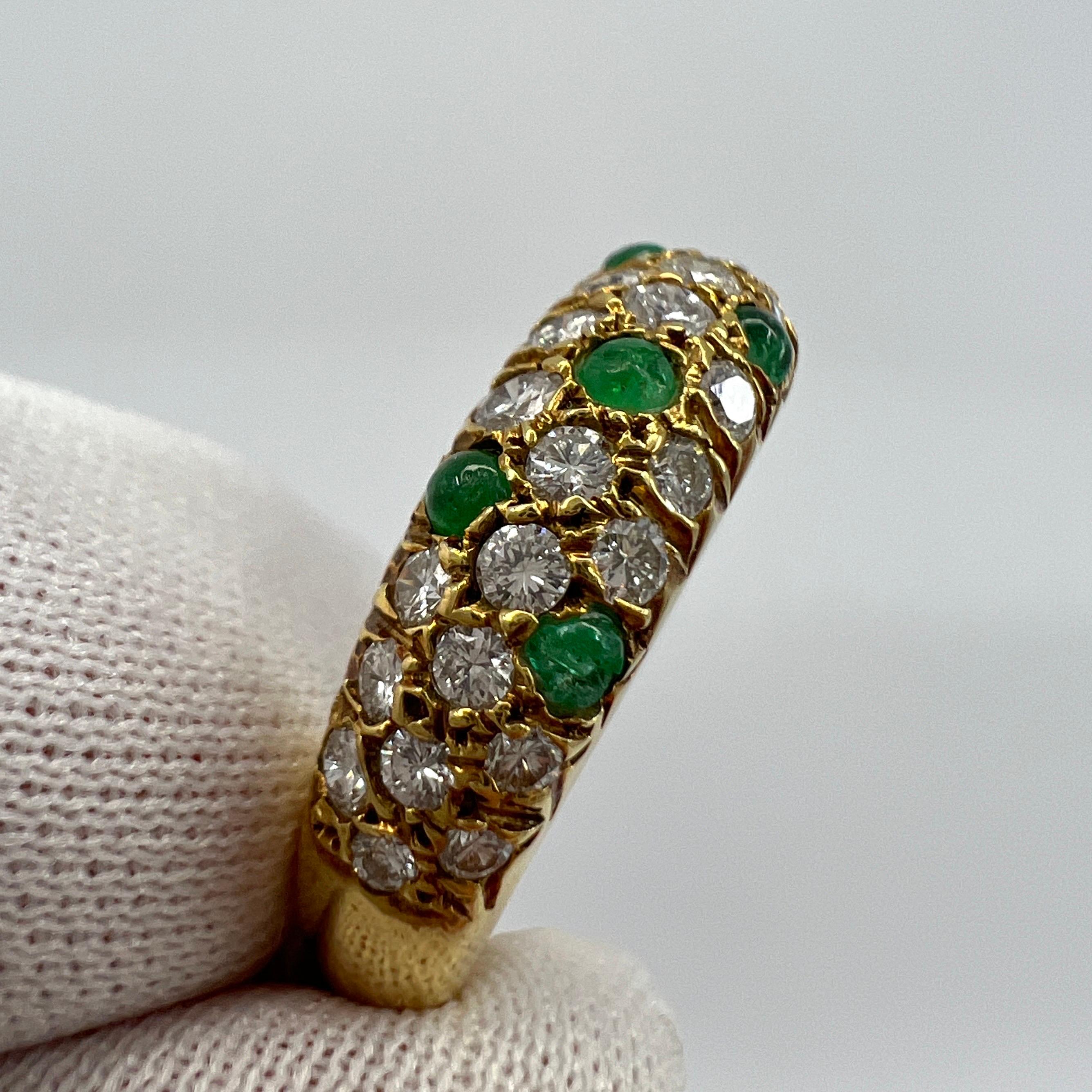 Women's or Men's Very Rare Vintage Van Cleef & Arpels 18k Yellow Gold Emerald & Diamond Pave Ring