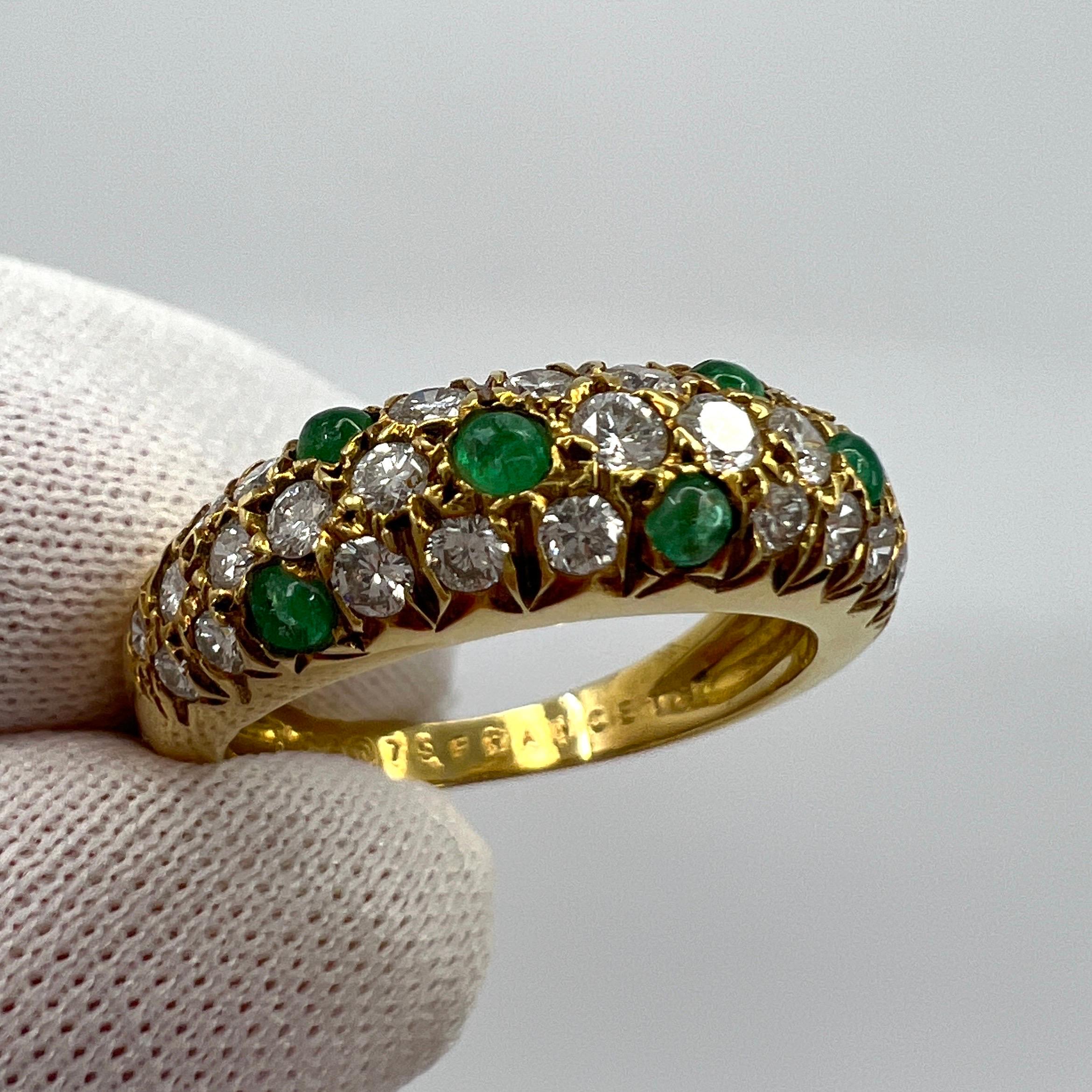 Very Rare Vintage Van Cleef & Arpels 18k Yellow Gold Emerald & Diamond Pave Ring 1