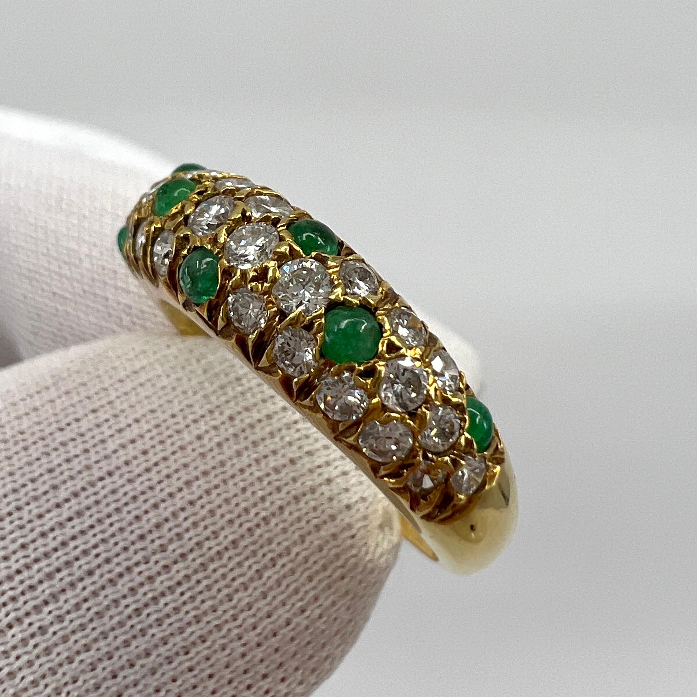 Very Rare Vintage Van Cleef & Arpels 18k Yellow Gold Emerald & Diamond Pave Ring 2