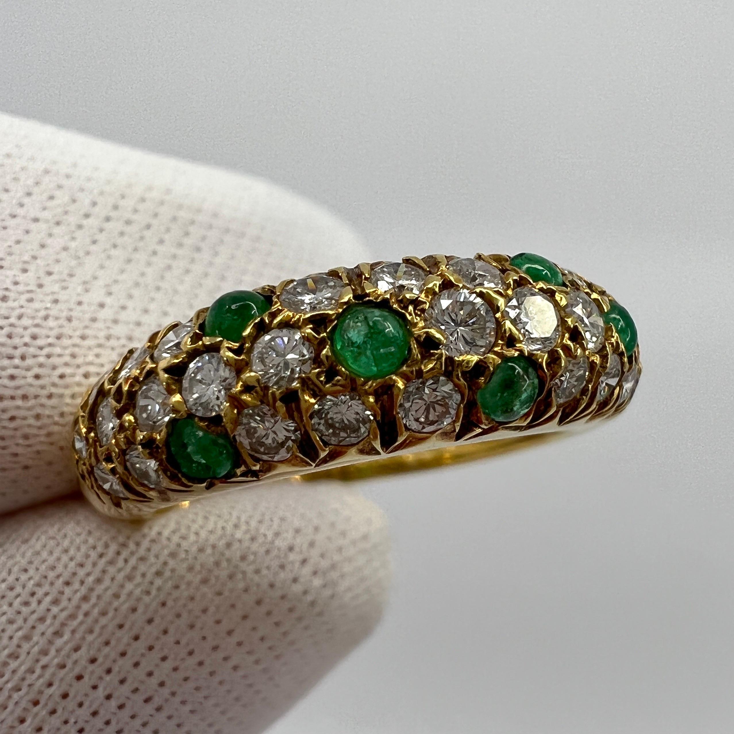 Very Rare Vintage Van Cleef & Arpels 18k Yellow Gold Emerald & Diamond Pave Ring 4