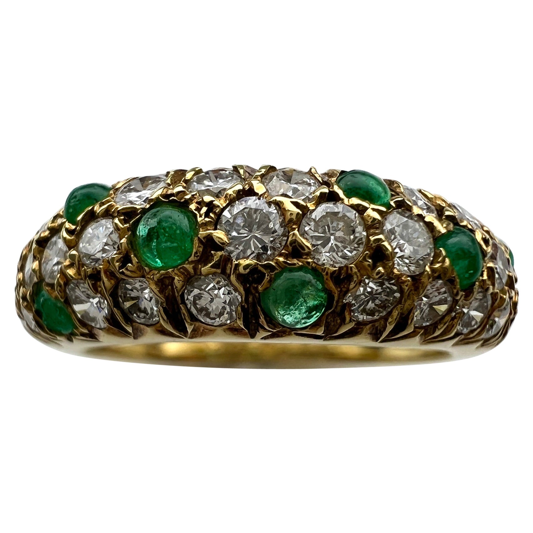 Very Rare Vintage Van Cleef 
Arpels 18k Yellow Gold Emerald 
Diamond Pave Ring