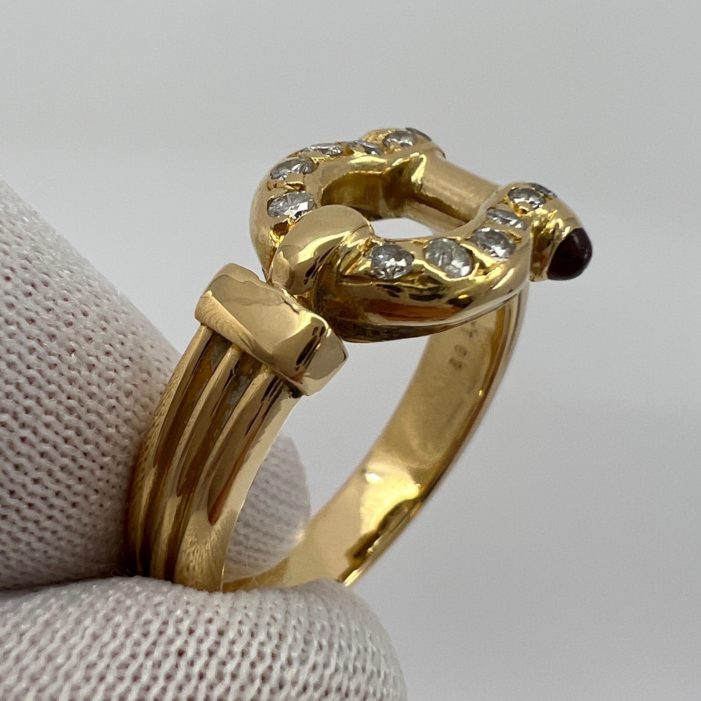 Very Rare Vintage Van Cleef & Arpels 18k Yellow Gold Ruby Diamond Buckle Ring 5