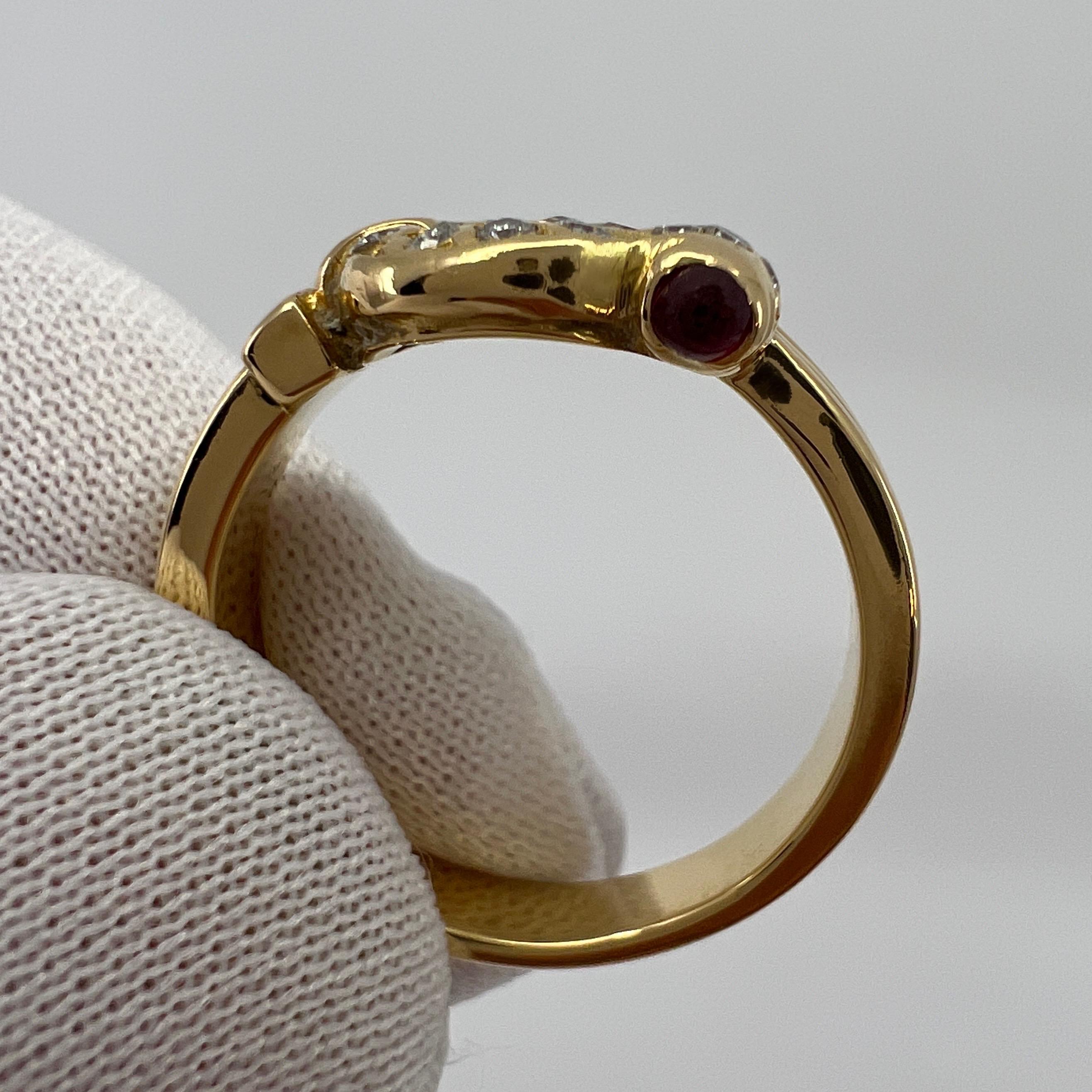Women's or Men's Very Rare Vintage Van Cleef & Arpels 18k Yellow Gold Ruby Diamond Buckle Ring
