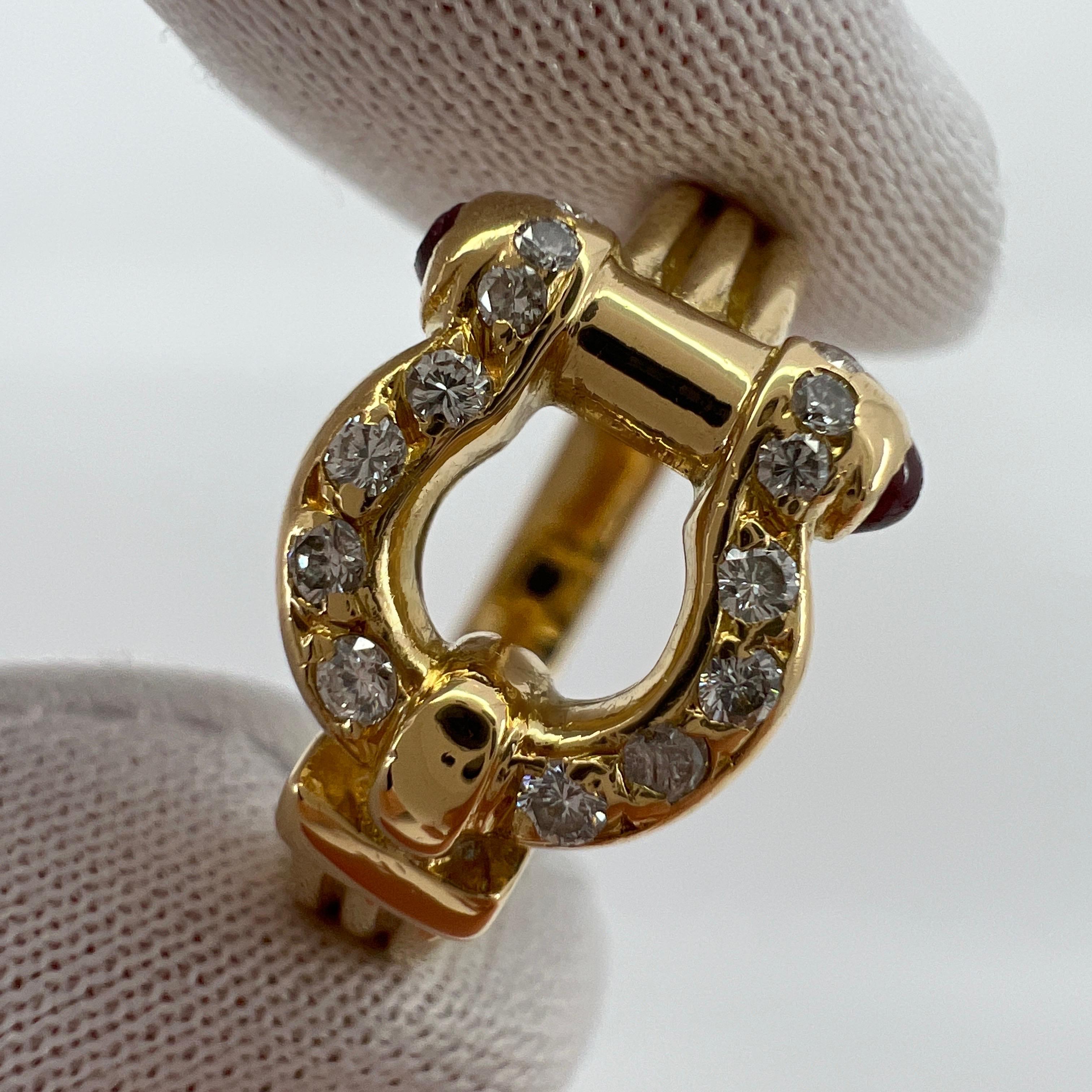 Very Rare Vintage Van Cleef & Arpels 18k Yellow Gold Ruby Diamond Buckle Ring 1
