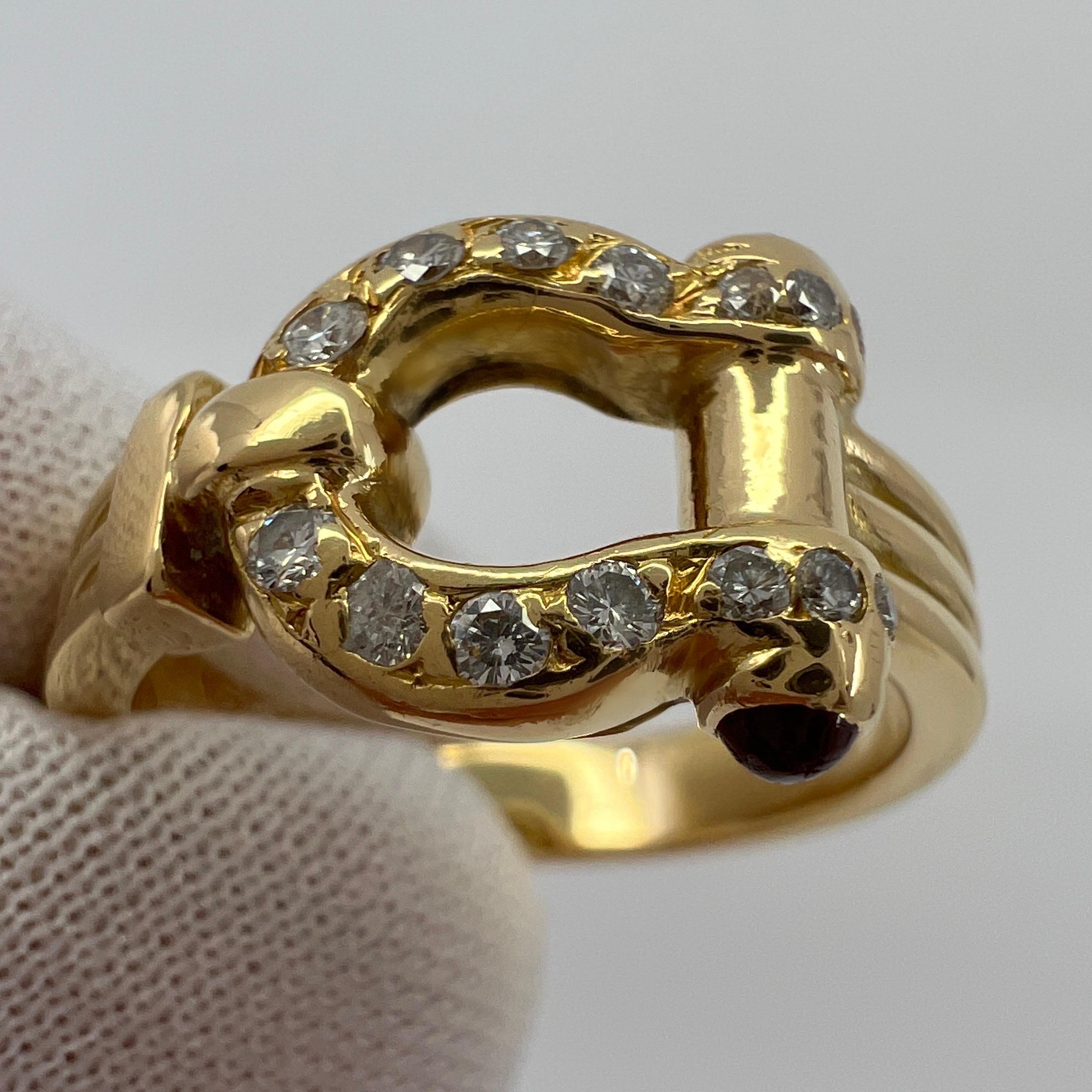 Very Rare Vintage Van Cleef & Arpels 18k Yellow Gold Ruby Diamond Buckle Ring 2