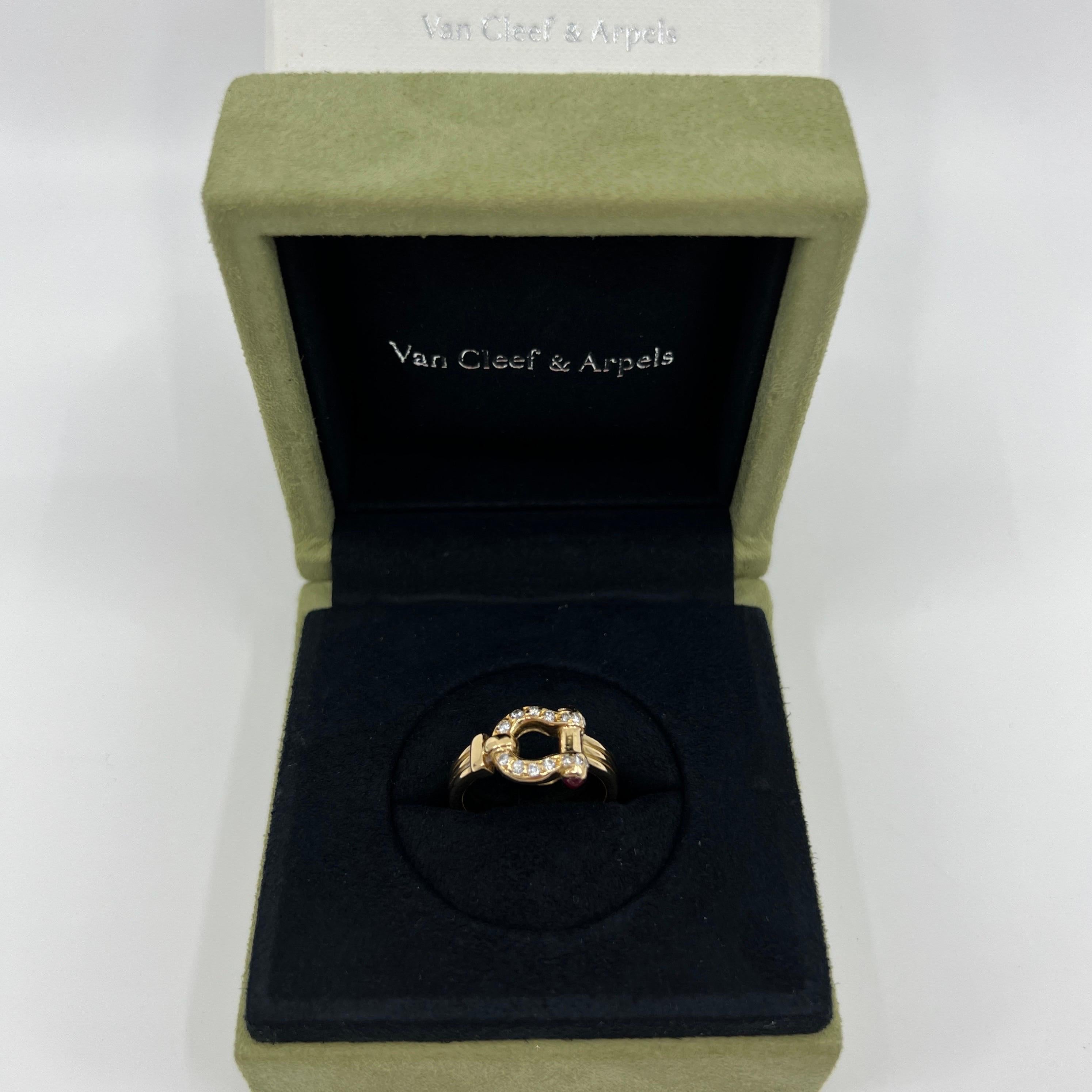 Very Rare Vintage Van Cleef & Arpels 18k Yellow Gold Ruby Diamond Buckle Ring 3
