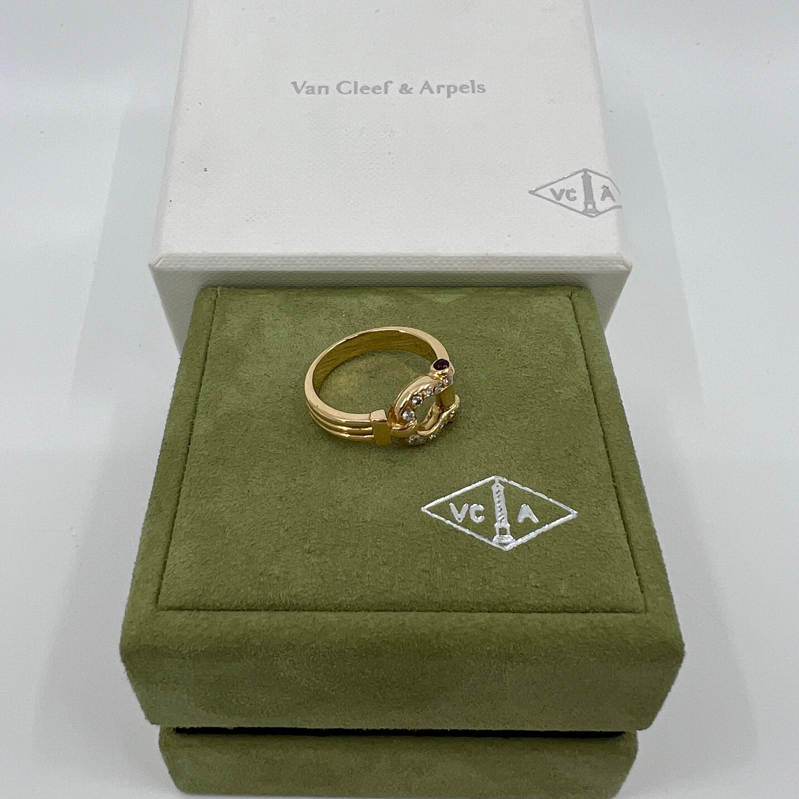 Very Rare Vintage Van Cleef & Arpels 18k Yellow Gold Ruby Diamond Buckle Ring 4