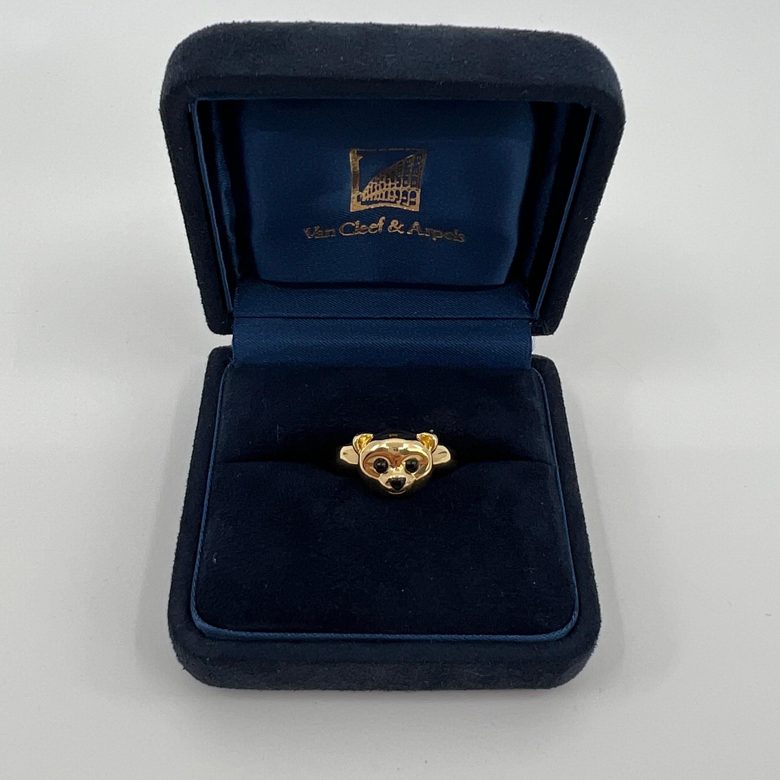 Sehr seltener Vintage Van Cleef & Arpels 18k Gelbgold Teddybär-Ring und Anhänger (Cabochon)