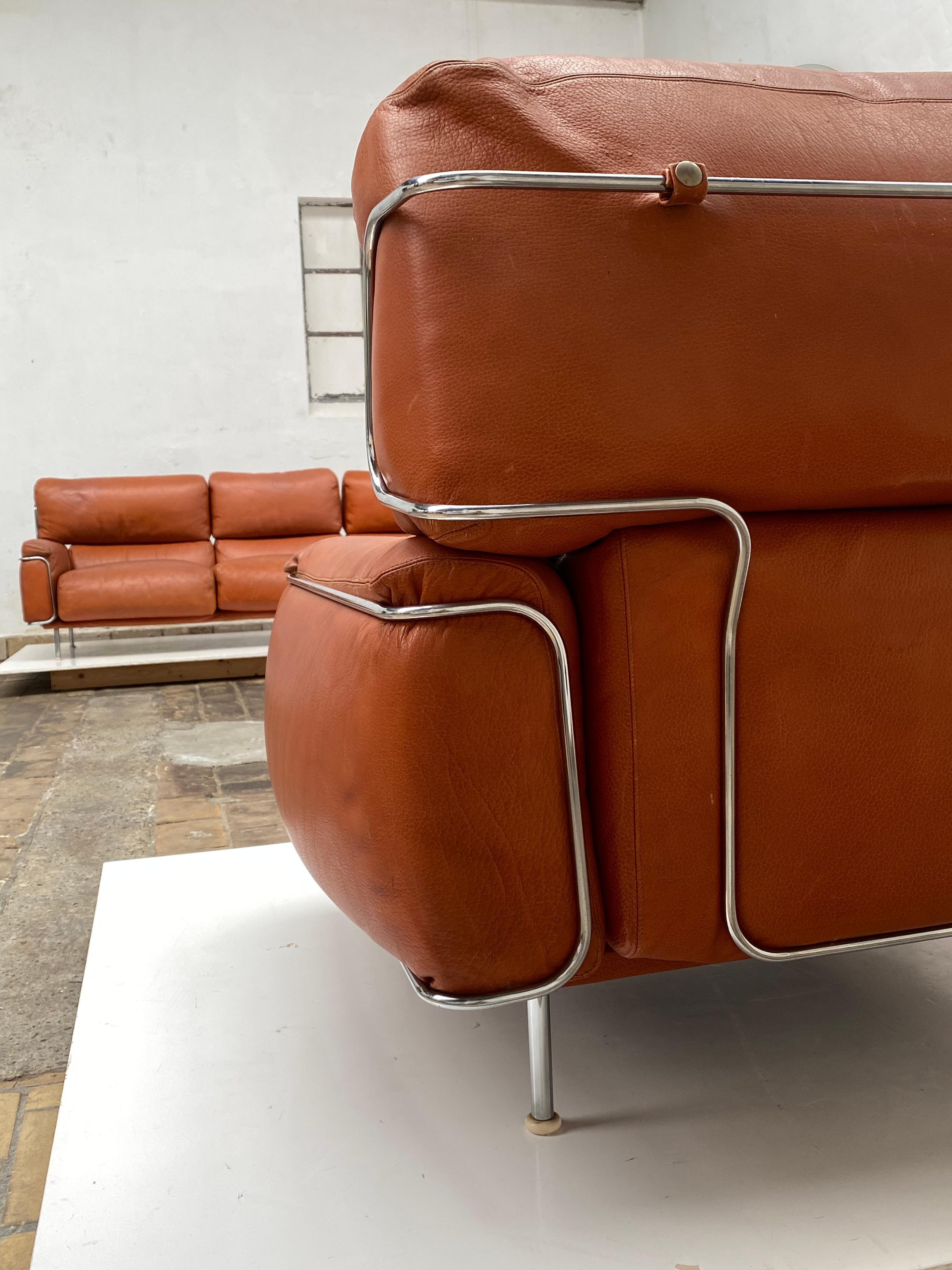 Very Rare Vittorio Introini Leather Sofa Set by Saporiti, Italy, 1968 Published For Sale 6