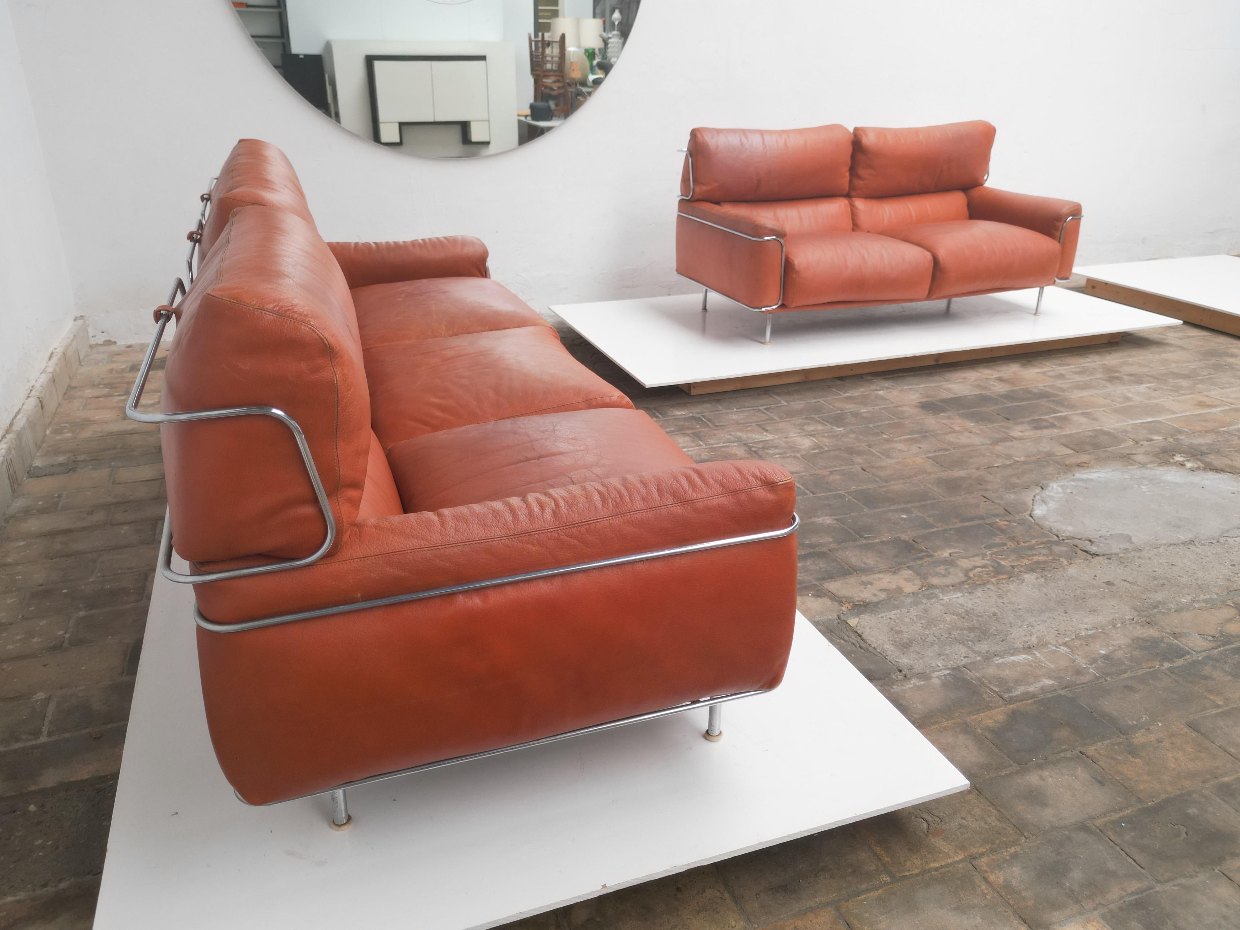 Very Rare Vittorio Introini Leather Sofa Set by Saporiti, Italy, 1968 Published For Sale 9