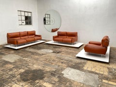 Very Rare Vittorio Introini Leather Sofa Set by Saporiti, Italy, 1968 Published