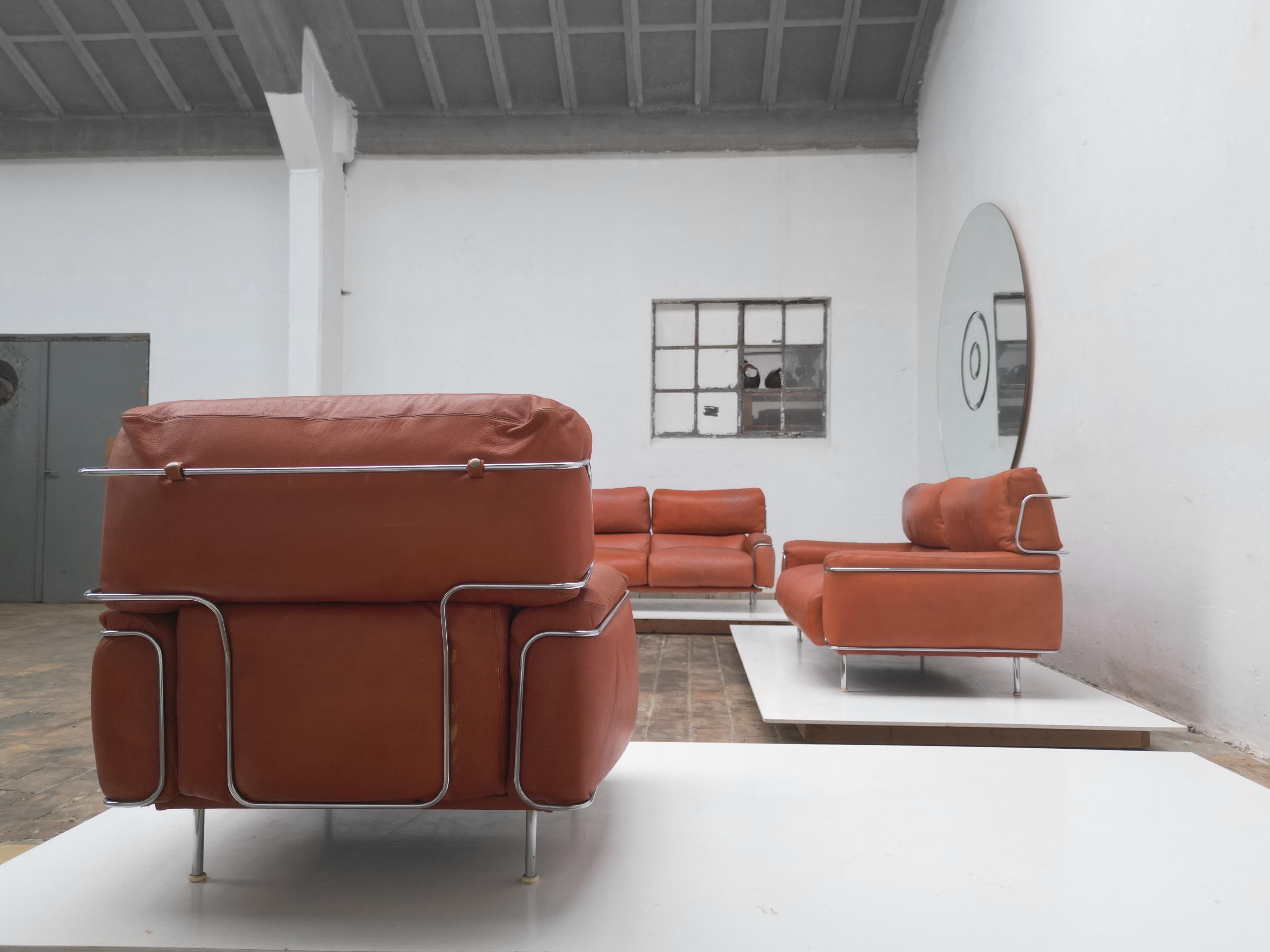 Seltenes Vittorio Introini Leder-Sofa-Set von Saporiti, Italien, 1968 veröffentlicht  (Italienisch) im Angebot