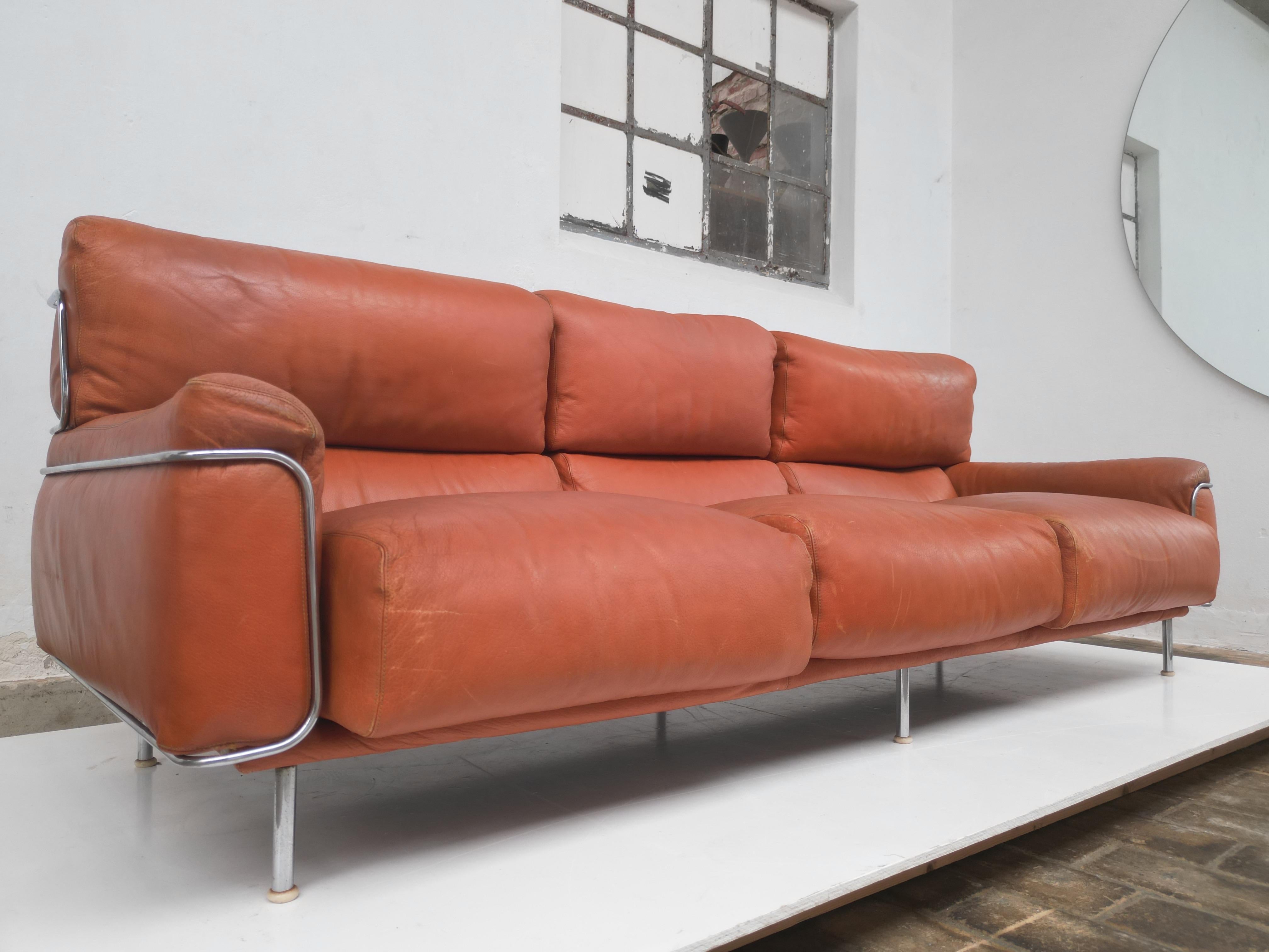 Very Rare Vittorio Introini Leather Sofa Set by Saporiti, Italy, 1968 Published For Sale 1