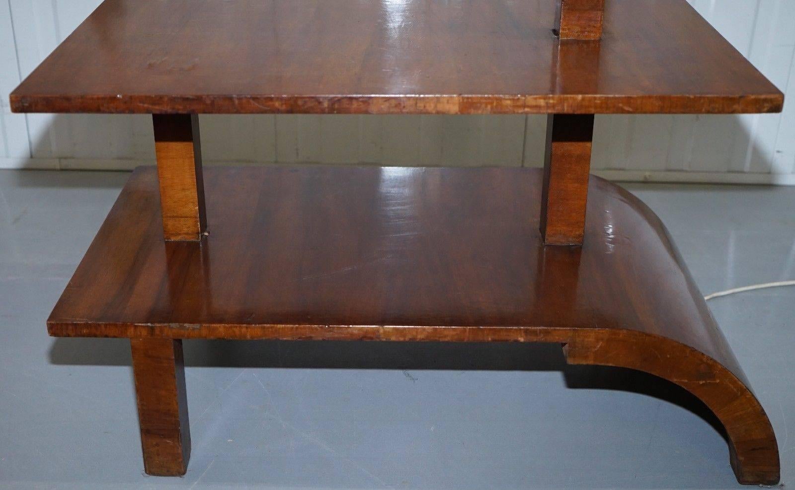 British Very Rare Walnut Art Deco Large Side Table with Built in Height Adjustable Light For Sale