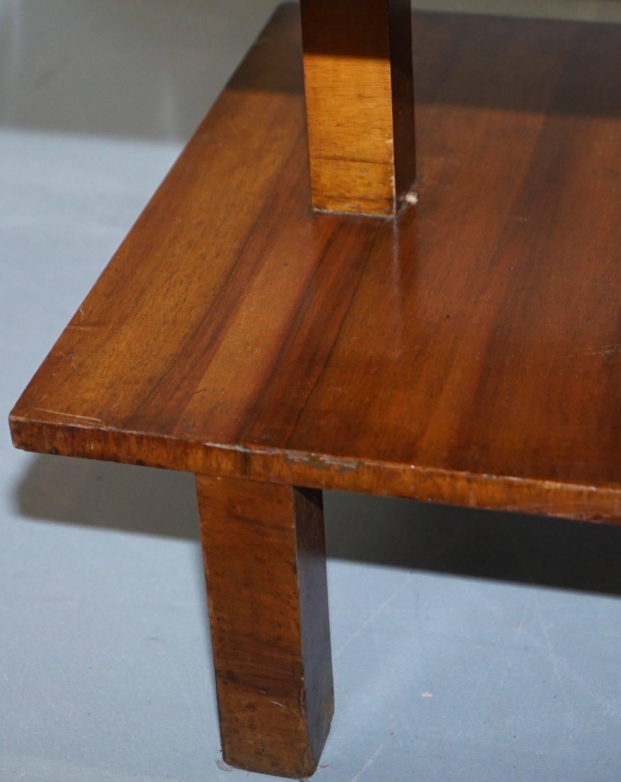 Hand-Crafted Very Rare Walnut Art Deco Large Side Table with Built in Height Adjustable Light For Sale