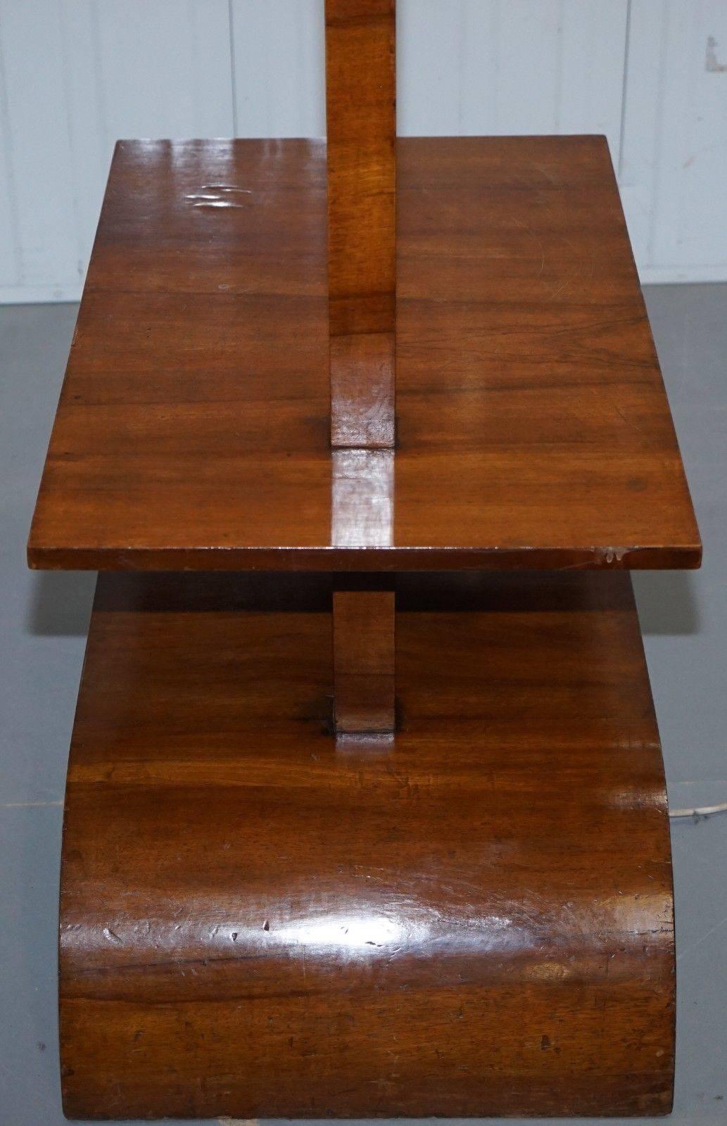 Very Rare Walnut Art Deco Large Side Table with Built in Height Adjustable Light For Sale 1