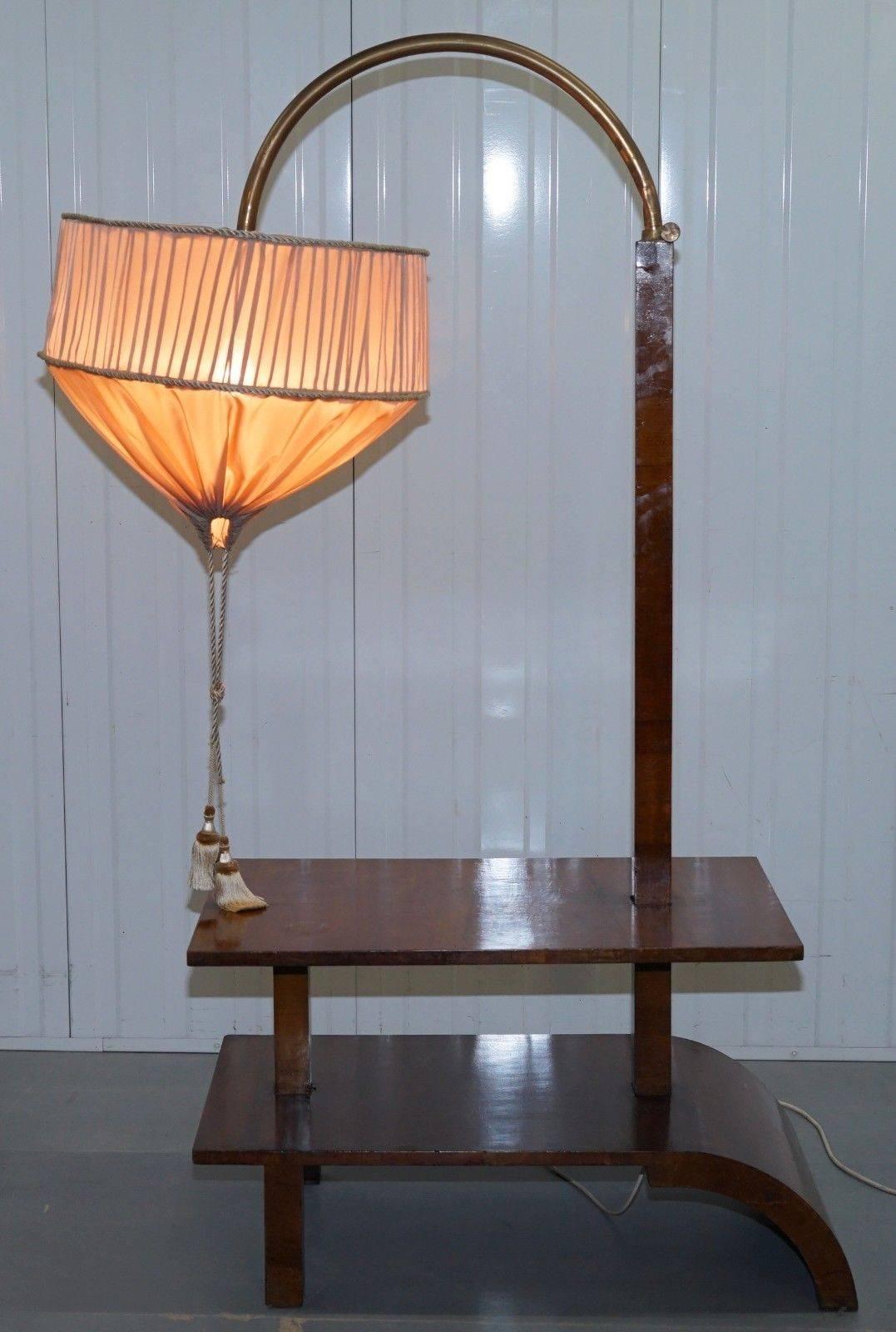 Very Rare Walnut Art Deco Large Side Table with Built in Height Adjustable Light For Sale 2