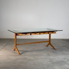 Rarísima mesa de trabajo / escritorio de nogal de Ignazio Gardella, Milán - Italia, 1950
