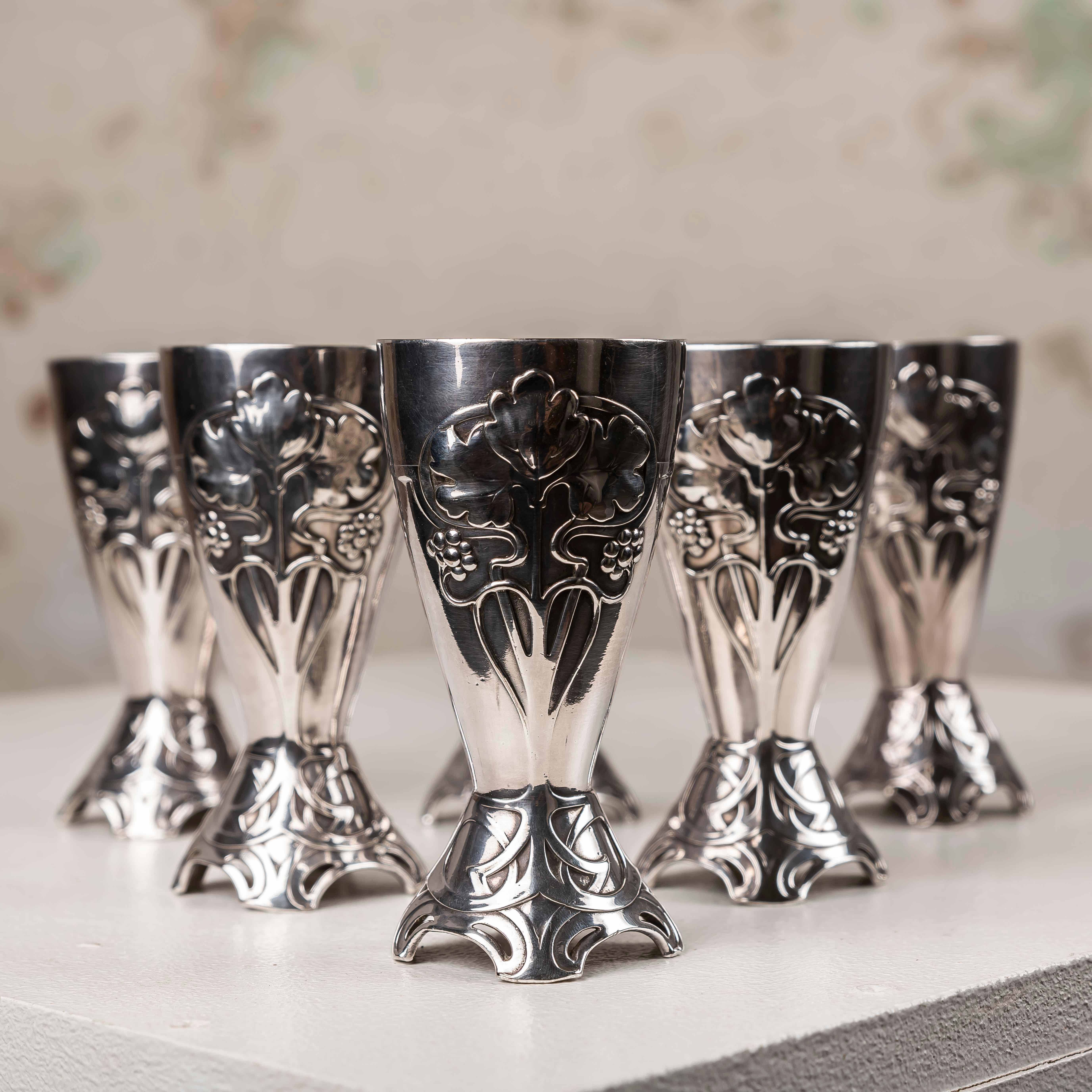 Jugendstil Very Rare W.M.F. silverplate wine service