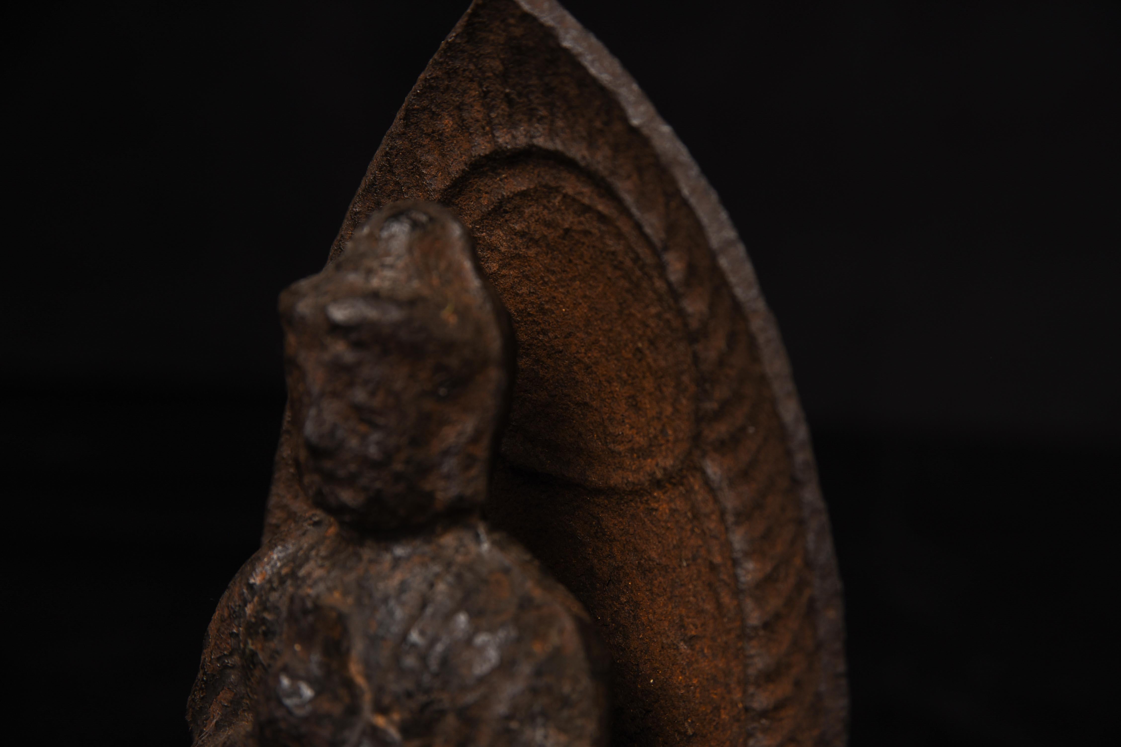 Very Rare Yuan/Early Ming Cast Iron Buddha with Integral Mandorla For Sale 1