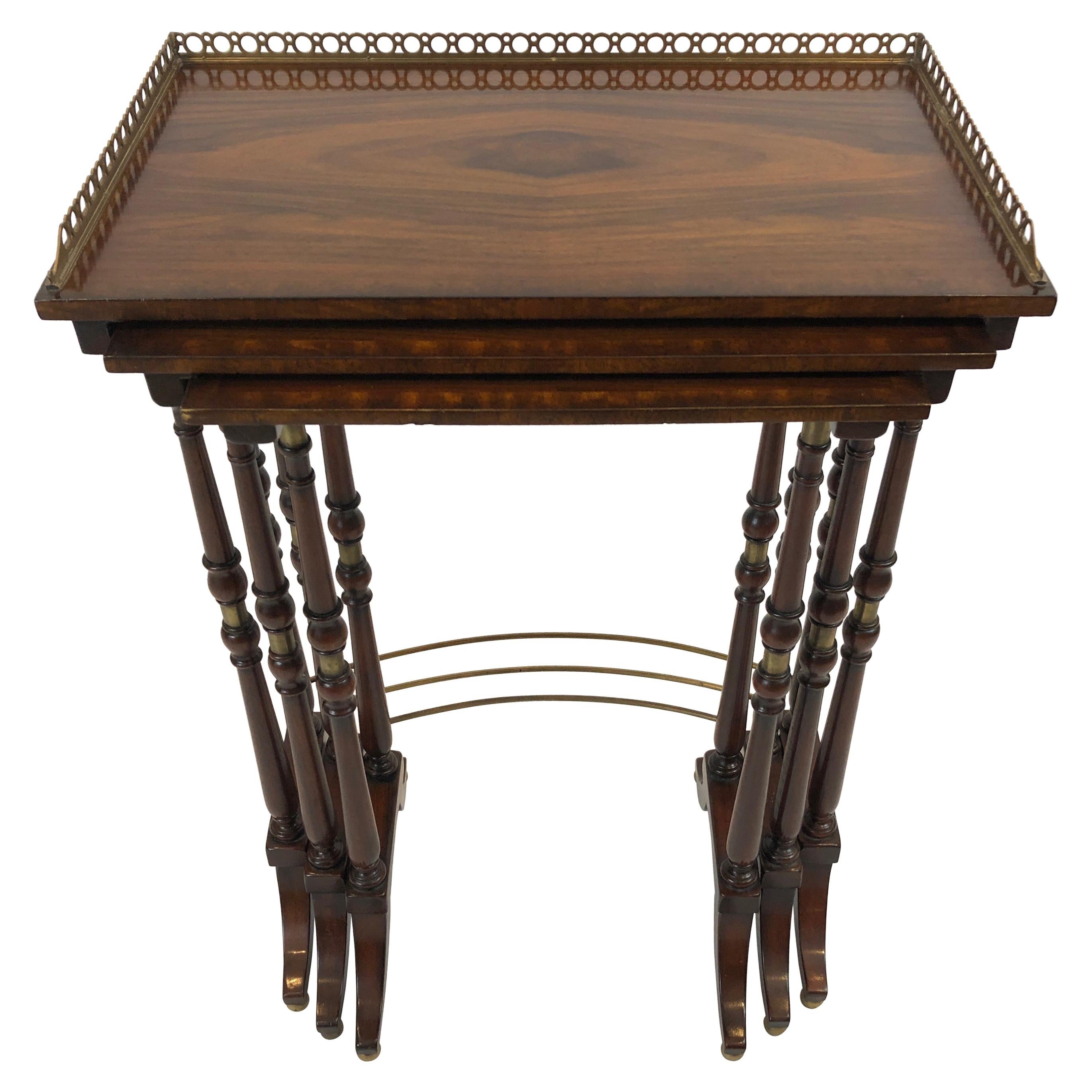 Very Refined Theodore Alexander Set of Zebra Wood Nesting Tables