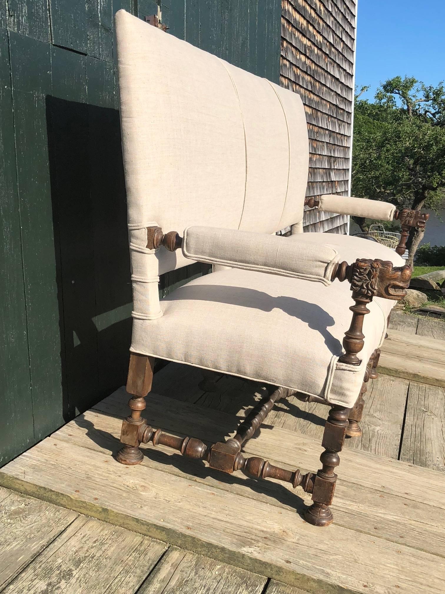 Baroque Very Regal French Carved Walnut and Upholstered Sofa