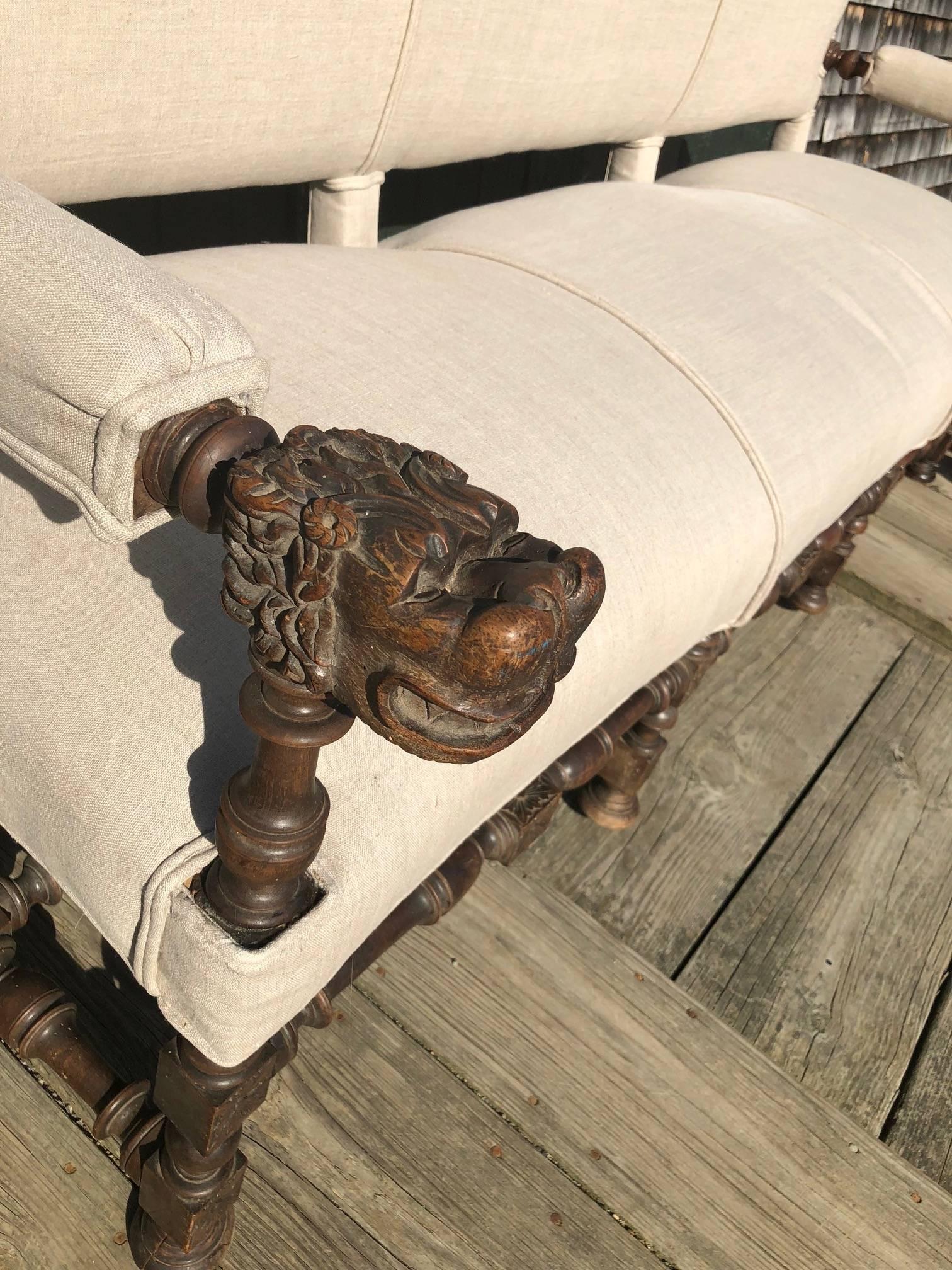 Very Regal French Carved Walnut and Upholstered Sofa In Excellent Condition In Hopewell, NJ