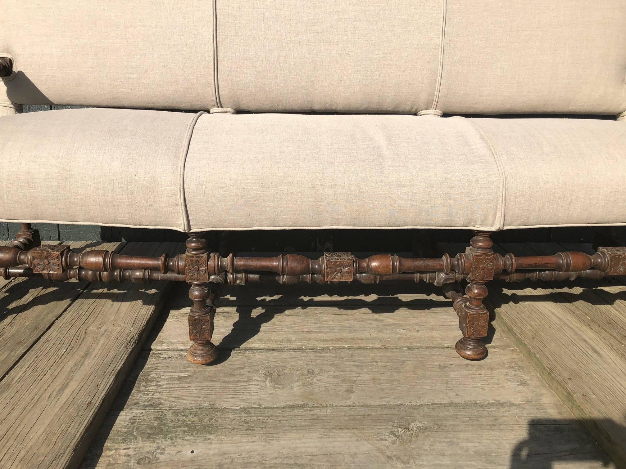 Very Regal French Carved Walnut and Upholstered Sofa 2