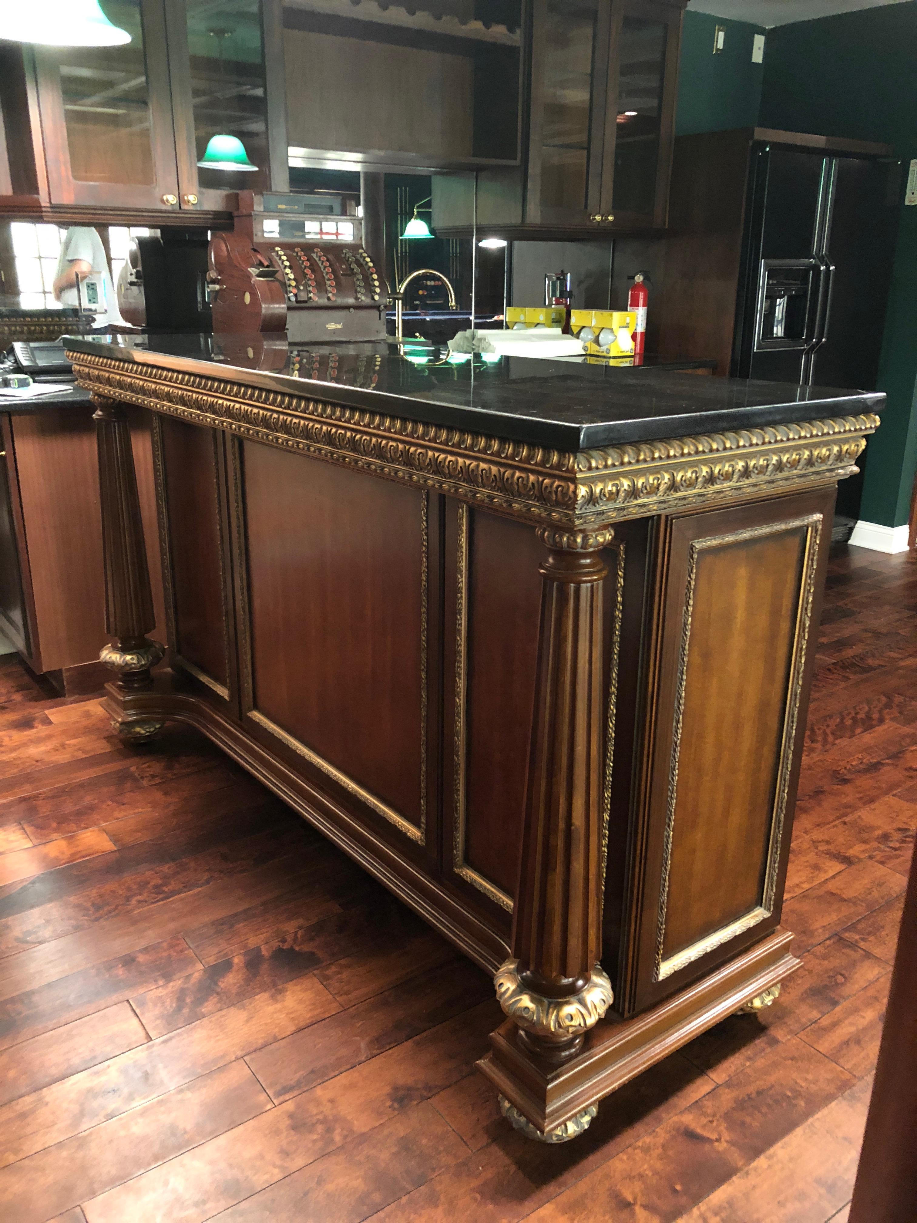 Very Rich Custom Cherry Granite and Gilded Dry Bar Cabinet In Excellent Condition In Hopewell, NJ