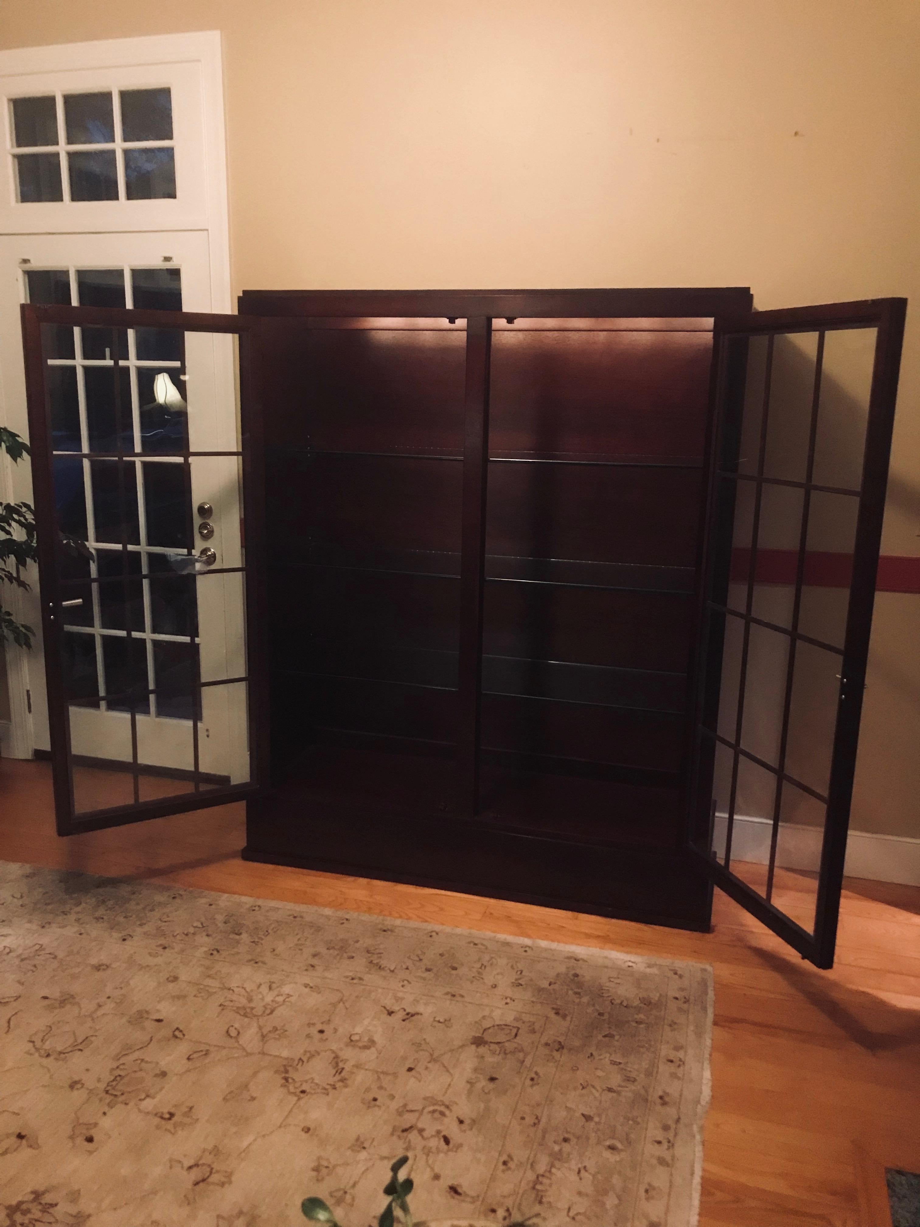 Very Rich Custom Mahogany Cabinet with Glass Doors and Adjustable Shelves In Excellent Condition In Hopewell, NJ