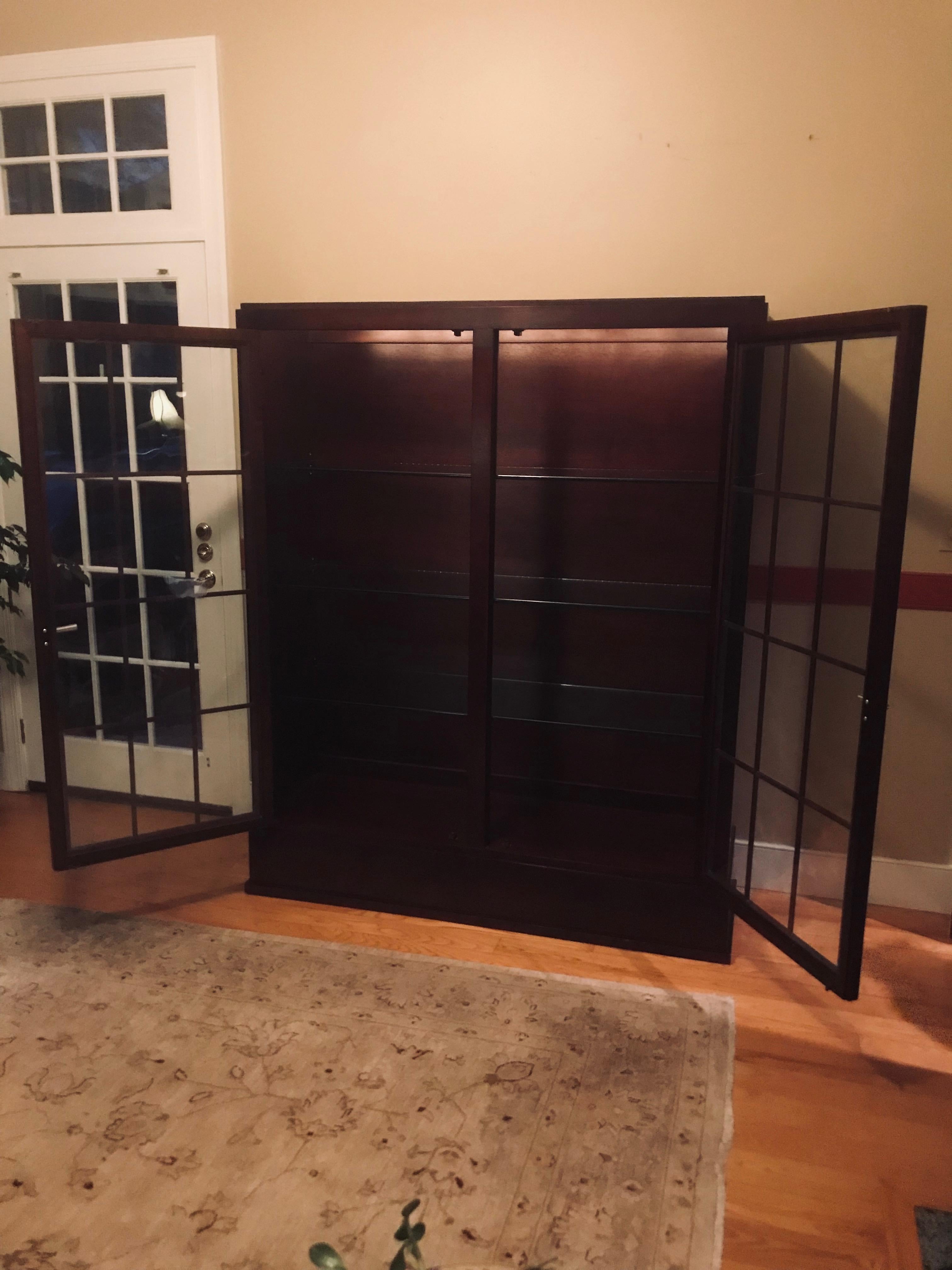 Contemporary Very Rich Custom Mahogany Cabinet with Glass Doors and Adjustable Shelves