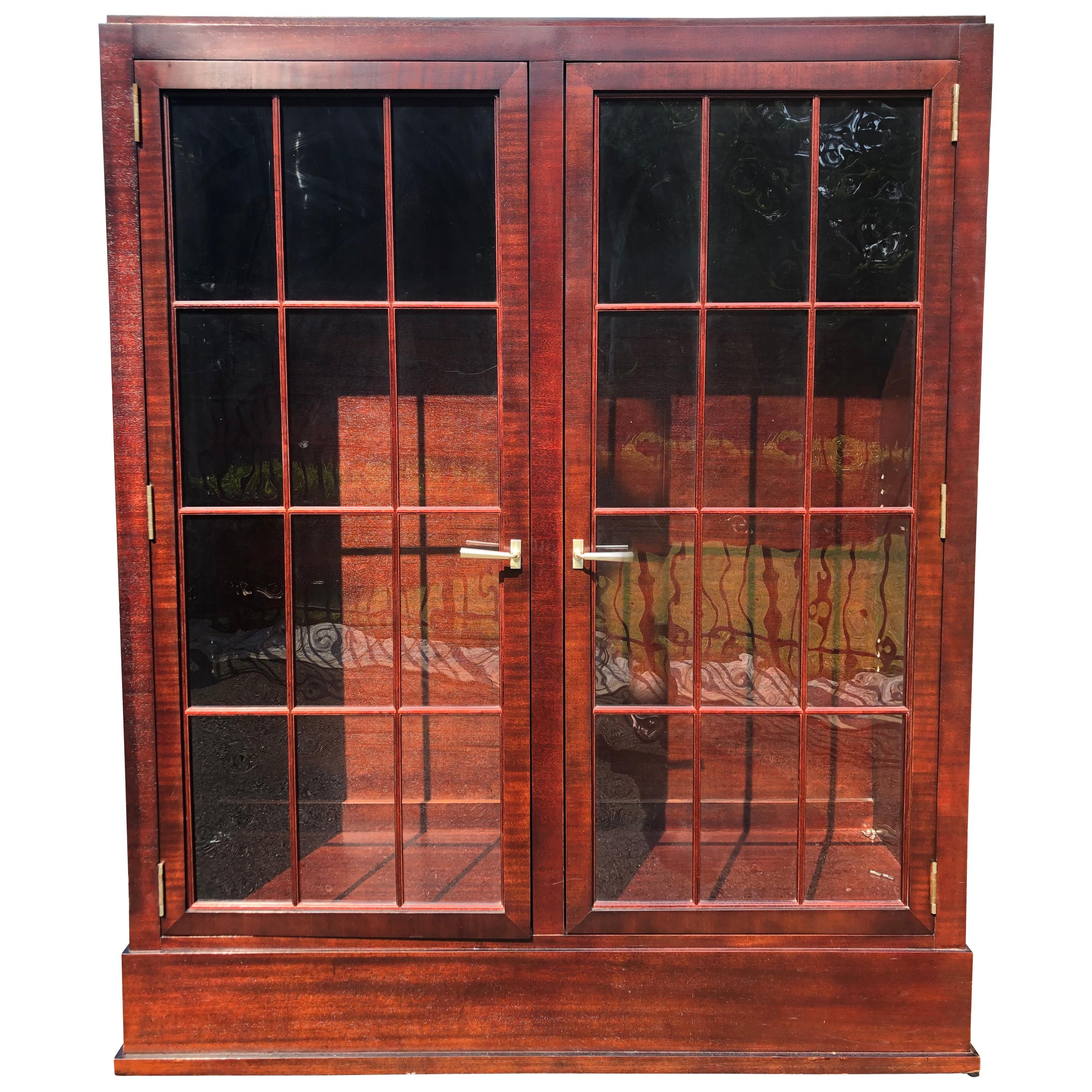 Very Rich Custom Mahogany Cabinet with Glass Doors and Adjustable Shelves