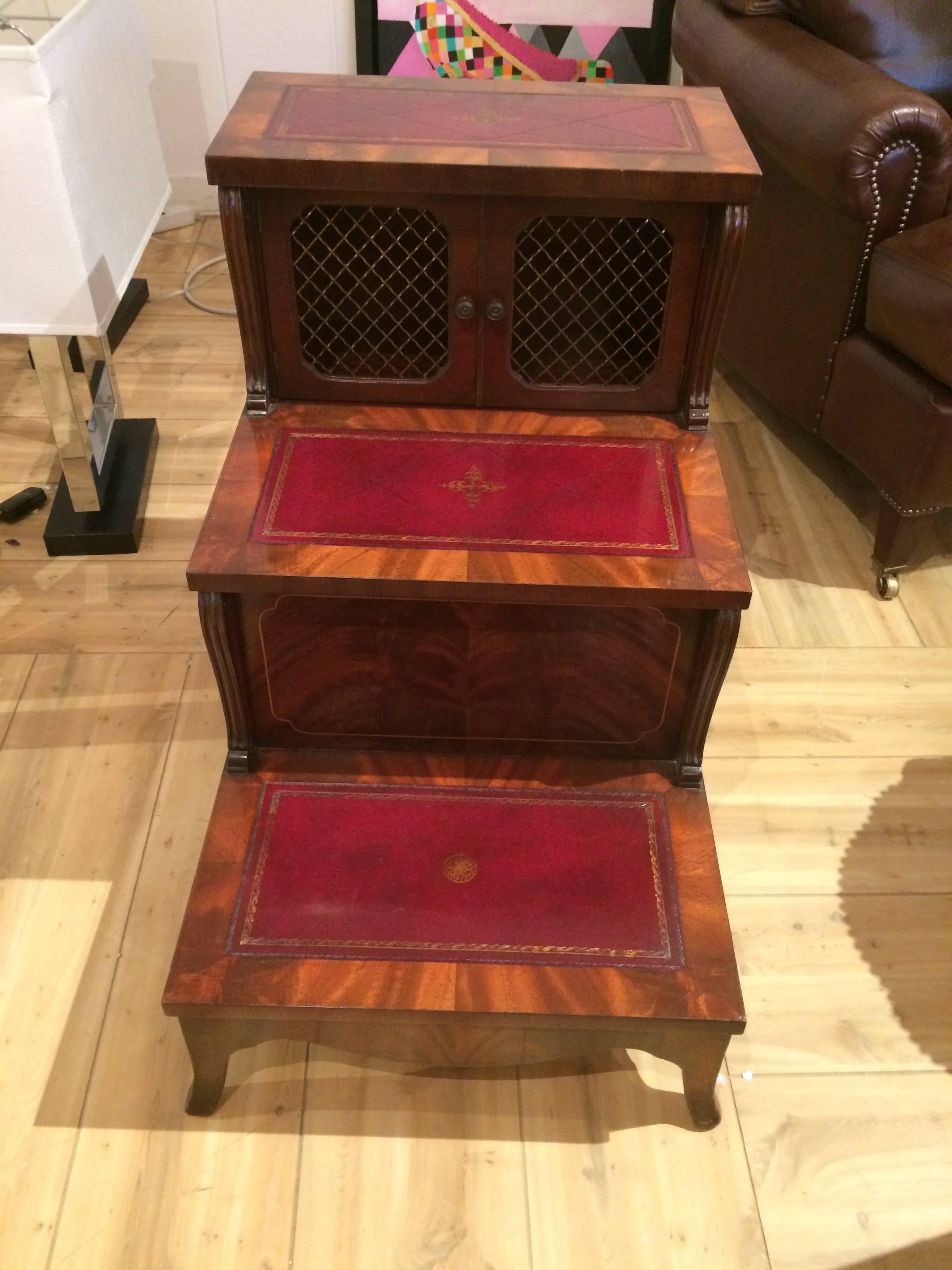 Regency Very Rich Mahogany and Tooled Leather Library Steps End Table