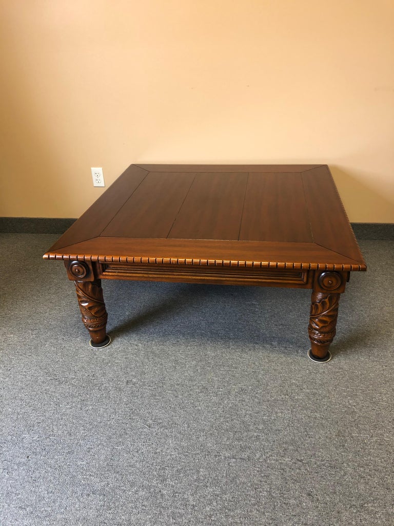 Very Rich Tobacco Brown Ralph Lauren Square Coffee Table with Carved