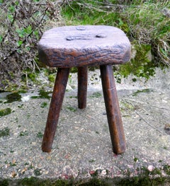 Very Rustic 18th Century Elm Dairy Stool or Milk Maid’s Stool
