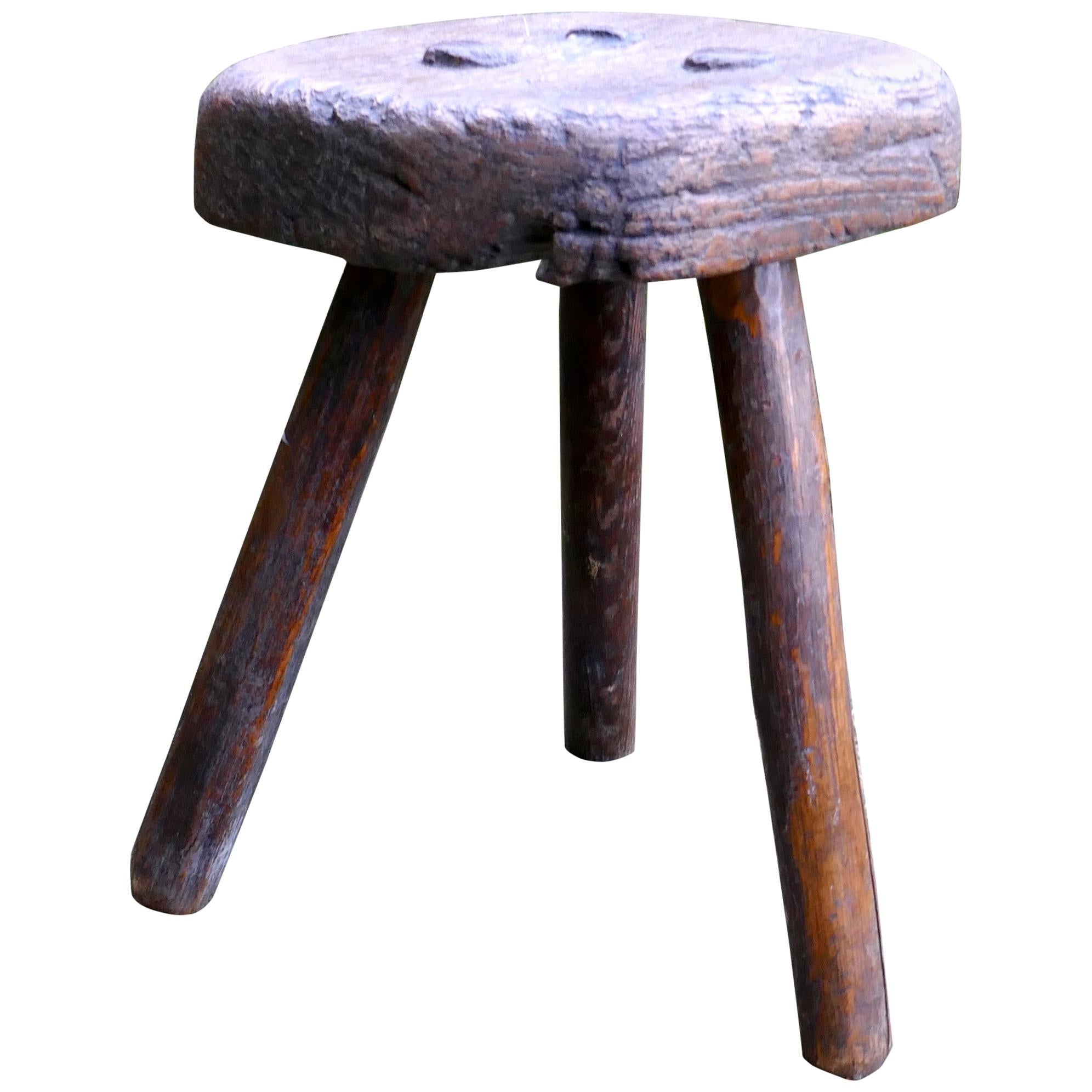 Very Rustic 18th Century Elm Dairy Stool or Milk Maid’s Stool