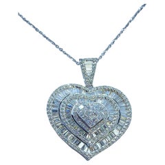 Very Showy 6.21 Carat Diamond Three Layer White Gold Heart Pendant Necklace